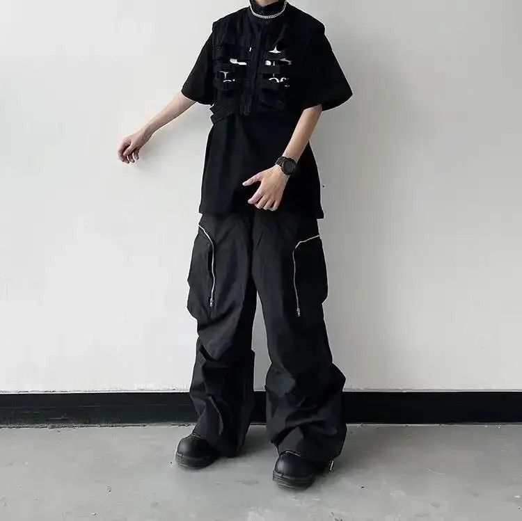 Japanese Brand Baggy Cargo Pants Straight Casual Harajuku Y2K Style Pockets Size US 34 / EU 50 - 2 Thumbnail