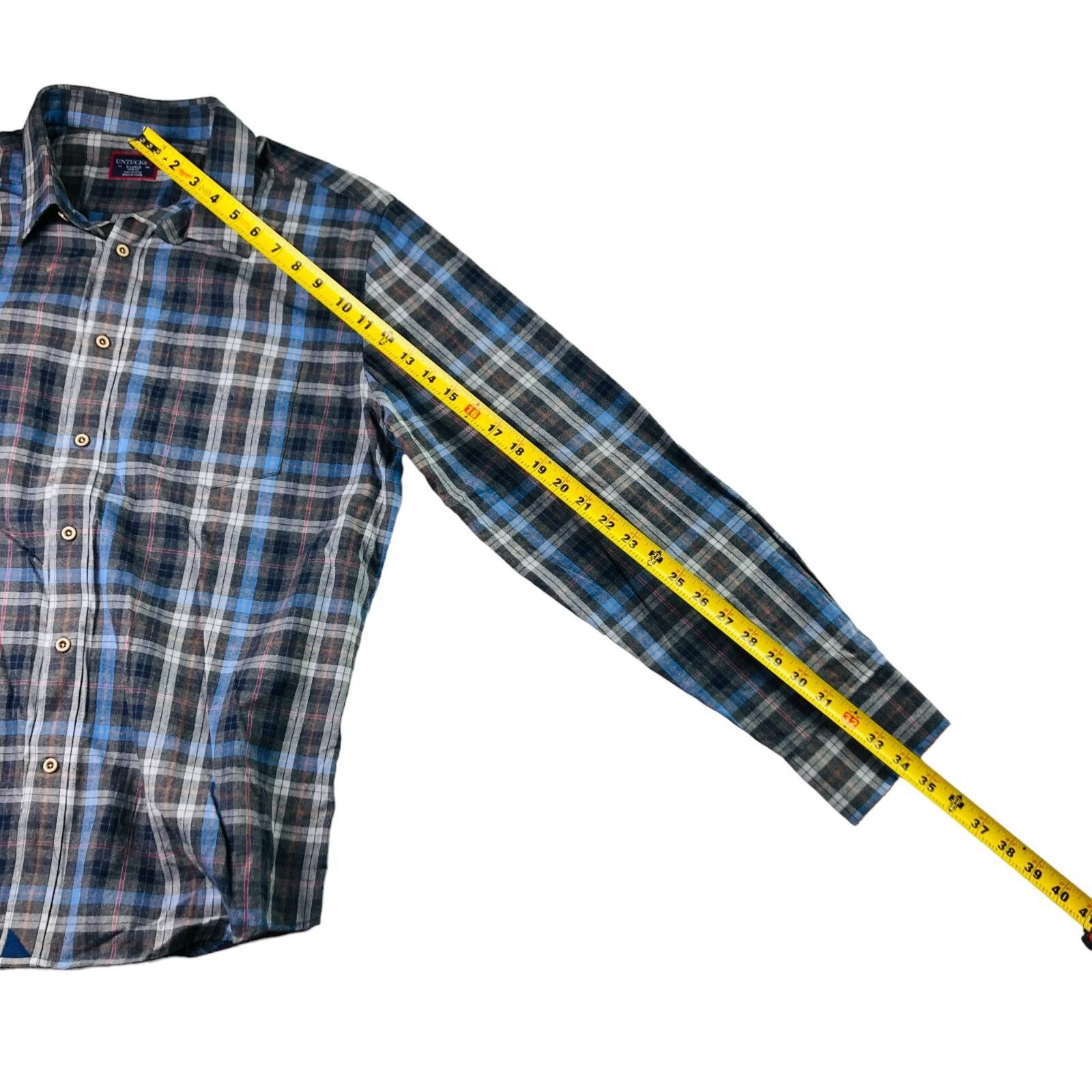 UNTUCKit Untuckit Men’s Flannel Long Sleeve Button Shirt Gray/Blue Pl Size US XL / EU 56 / 4 - 6 Thumbnail