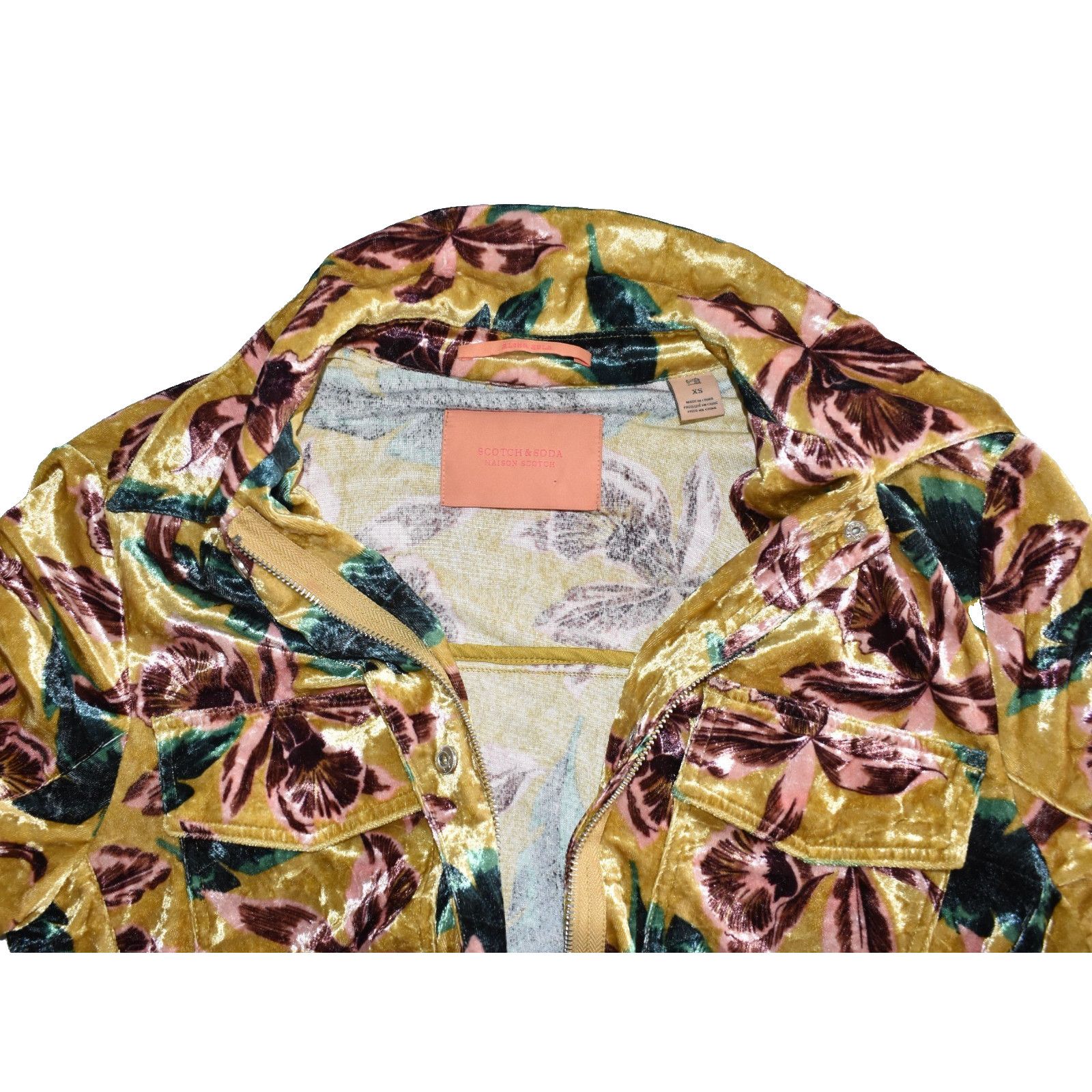 Scotch & Soda SCOTCH & SODA Yellow Floral Velvet Front Closure Jacket XS Size XS / US 0-2 / IT 36-38 - 6 Thumbnail
