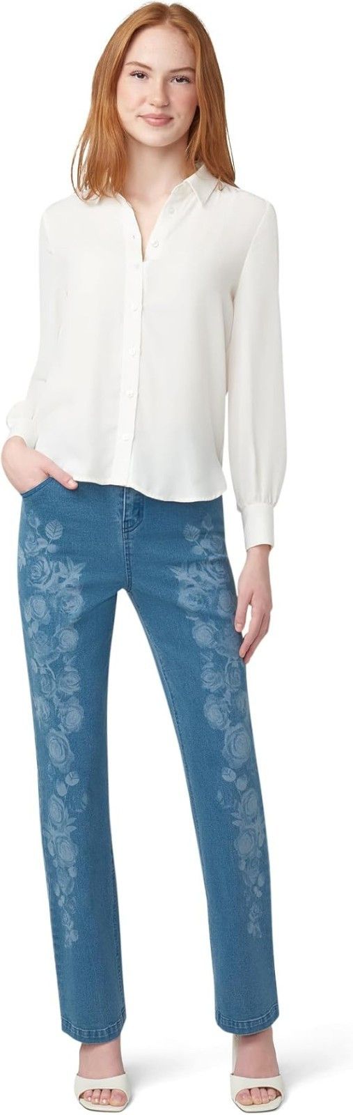 Other Hue U24400 Floral Emma Baby Bootcut Denim Jeans Size 34" / US 12 / IT 48 - 1 Thumbnail