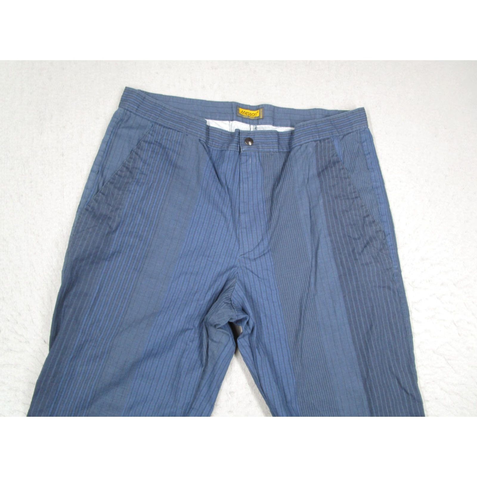 Vintage VINTAGE Messori Pants Mens EU 52 Blue Pinstripe Made in Italy Cotton Stretch Trousers 32x34 Regular Straight Front Zip Pockets 5-Pocket Design Mens Size US 36 / EU 52 - 2 Thumbnail