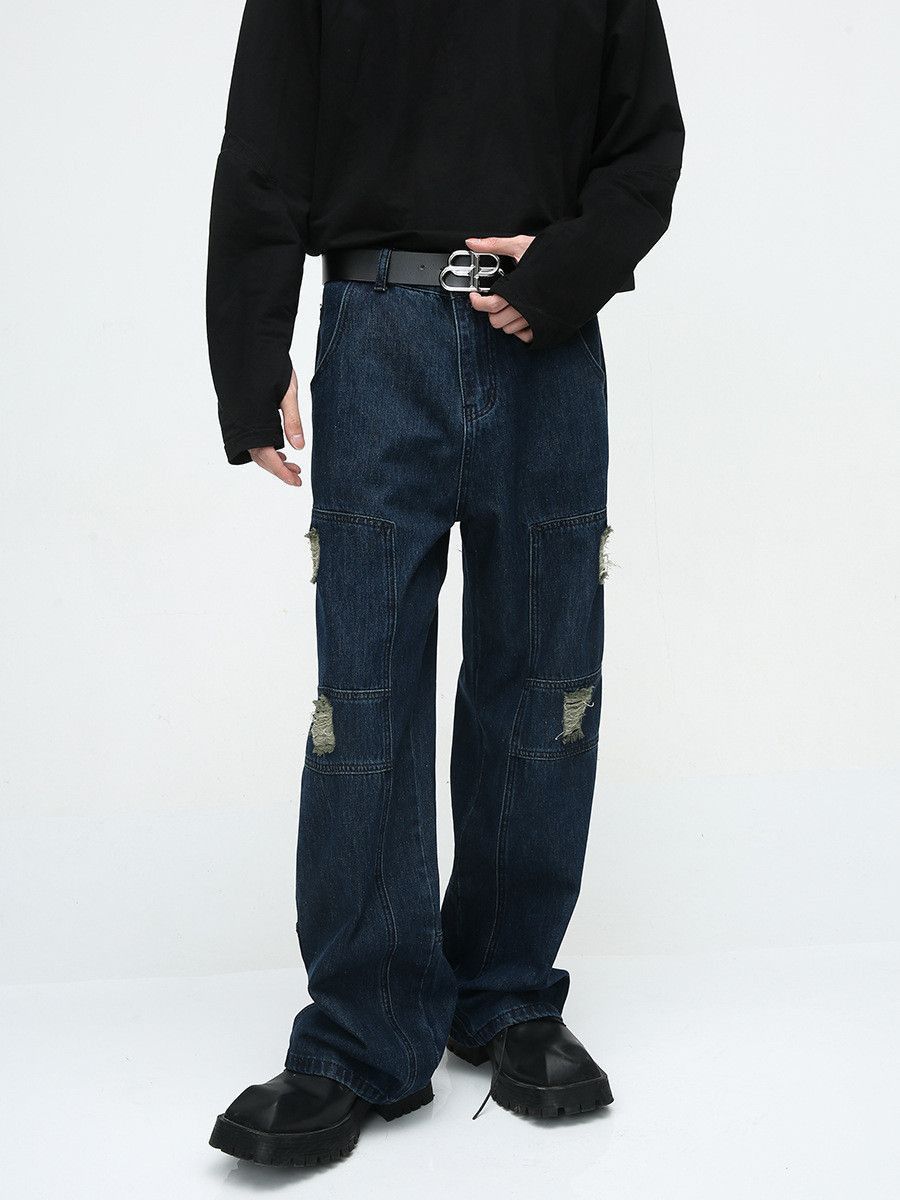 Japanese Brand Retro loose ripped patchwork jeans Size US 32 / EU 48 - 4 Thumbnail