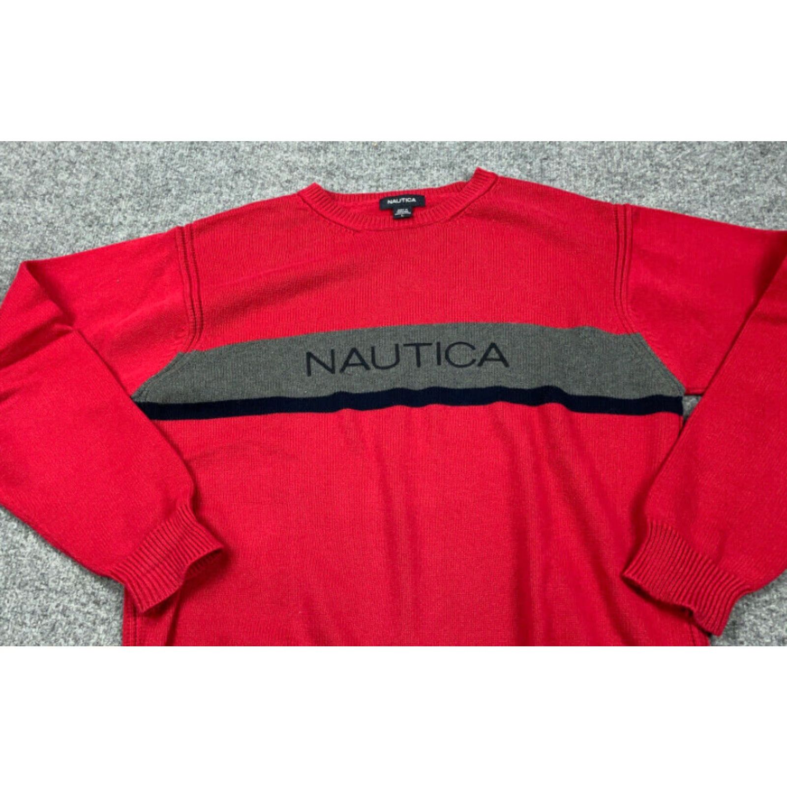 Nautica VINTAGE Nautica Sweater Adult Large Red Gray Spell Out Chunky Knit Cotton Y2K Streetwear Size US L / EU 52-54 / 3 - 7 Thumbnail