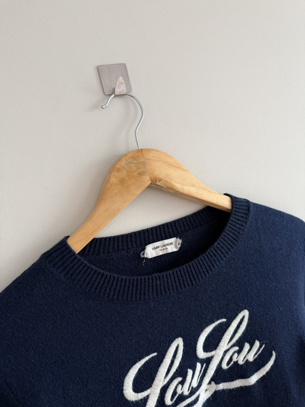Saint Laurent Paris Saint Laurent Paris Logo Knit Sweater Navy Cropped Size XS / US 0-2 / IT 36-38 - 2 Thumbnail