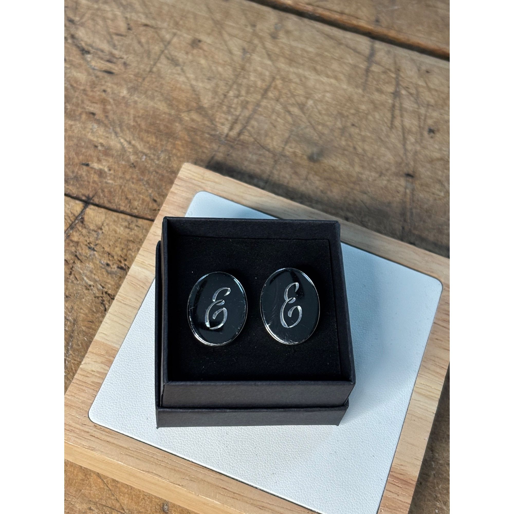 Other Personalized Silver Oval Cufflinks With Engraved Letter E Size 44R - 8 Thumbnail