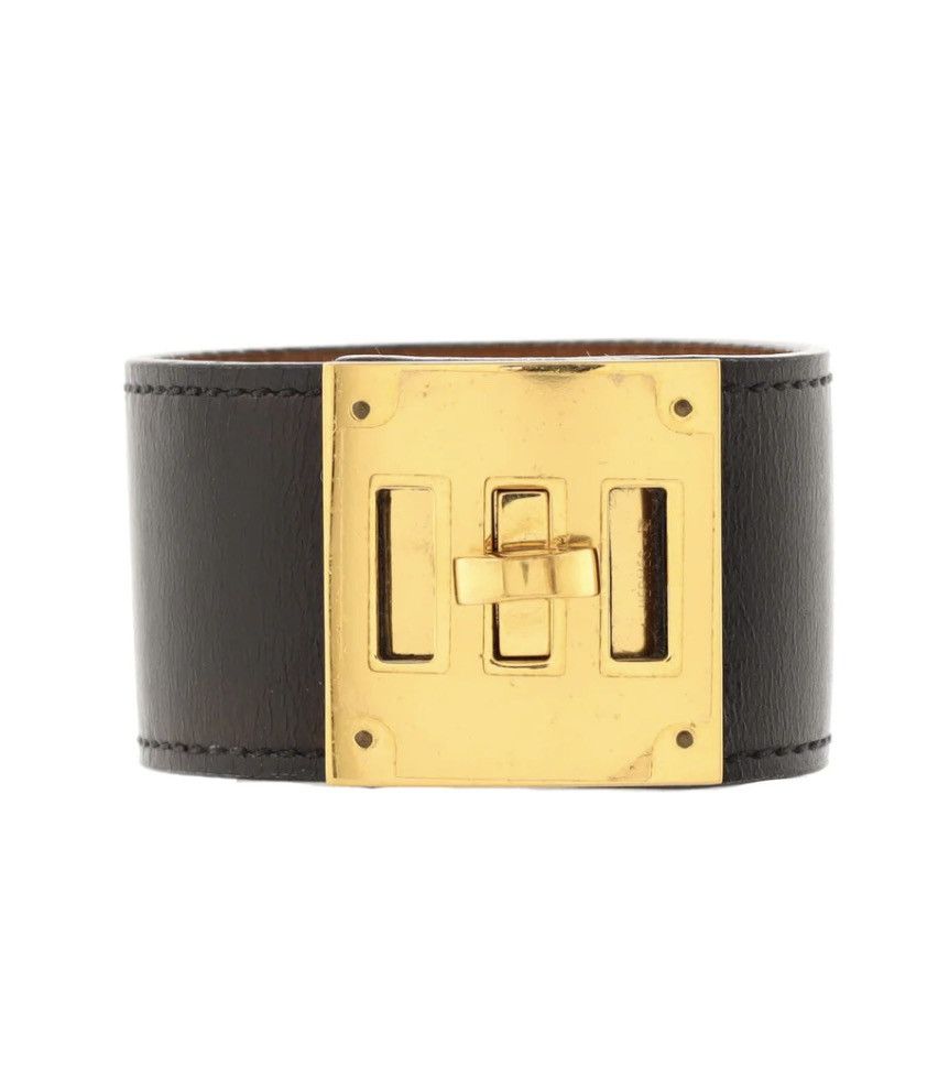 Hermes Authentic Hermes Kelly Dog Bracelet In Black Leather/Gold Size ONE SIZE - 1 Thumbnail