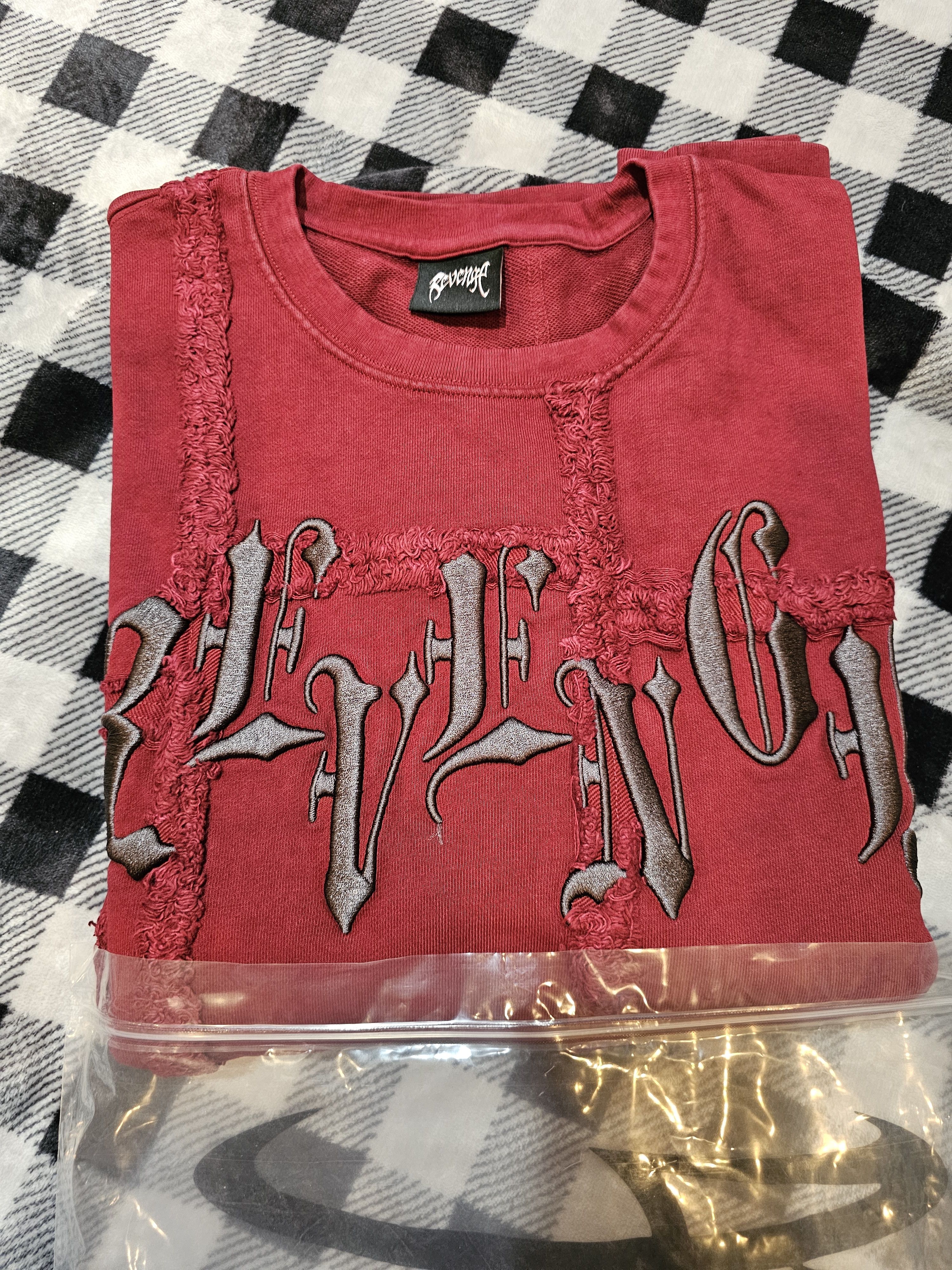 image of Revenge Patchwork Crewneck Wash Burgundy Size Medium, Men's