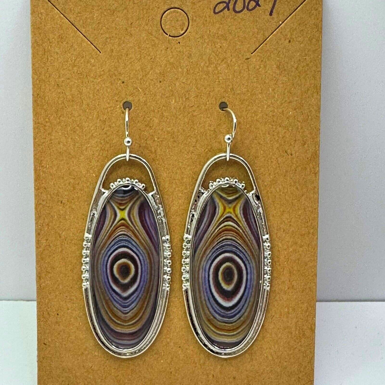 Unknown London New Boho Silver Plated Oval Earrings Faux Tree Rings Hook Size ONE SIZE - 2 Thumbnail