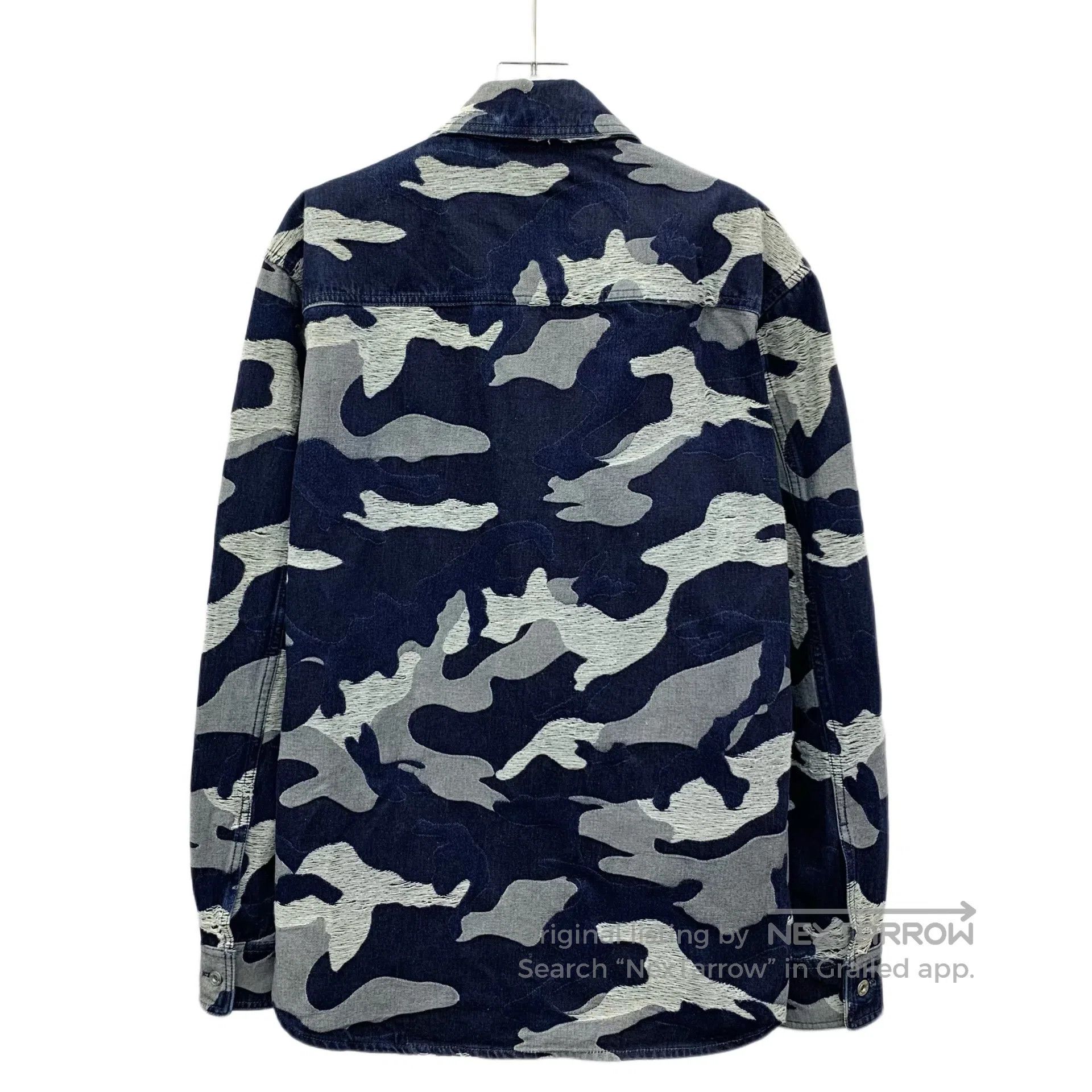Valentino Valentino Dark Blue Camouflage Cotton Turn-down Collar Sin Size US M / EU 48-50 / 2 - 2 Thumbnail