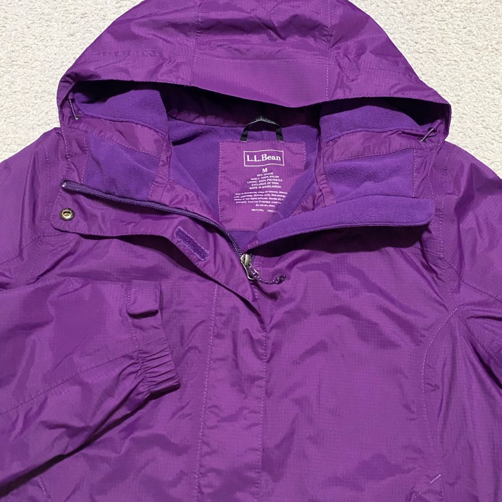 Vintage L.L. Bean Womens Jacket Medium Hooded Fleece Lined Nylon Full Zip Purple Outdoor Shirt Size M / US 6-8 / IT 42-44 - 4 Thumbnail