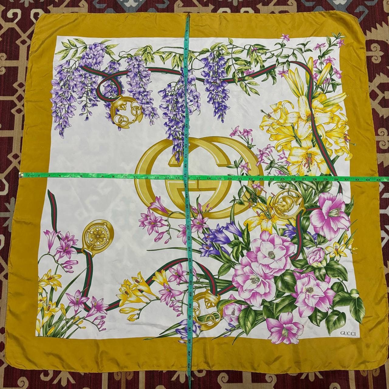 Gucci Vintage Gucci Flora Silk Scarf Yellow Wisteria Flower Logo Size ONE SIZE - 9 Thumbnail