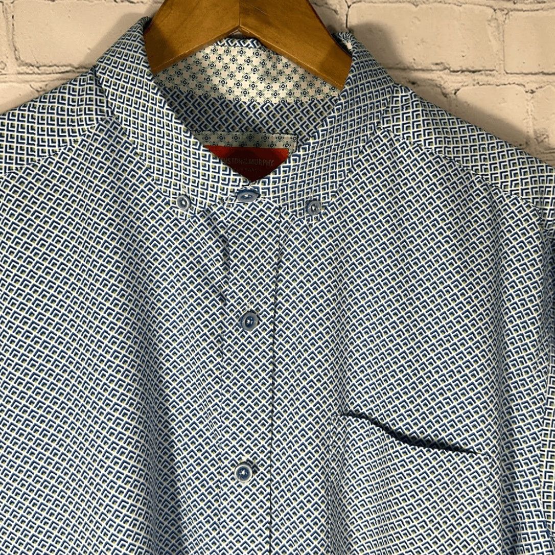 Johnston & Murphy Johnston & Murphy Performance Shirt Button-Up L Blue Geometric Long Sleeve Button-Down Flip Cuff Mens Size US L / EU 52-54 / 3 - 4 Thumbnail
