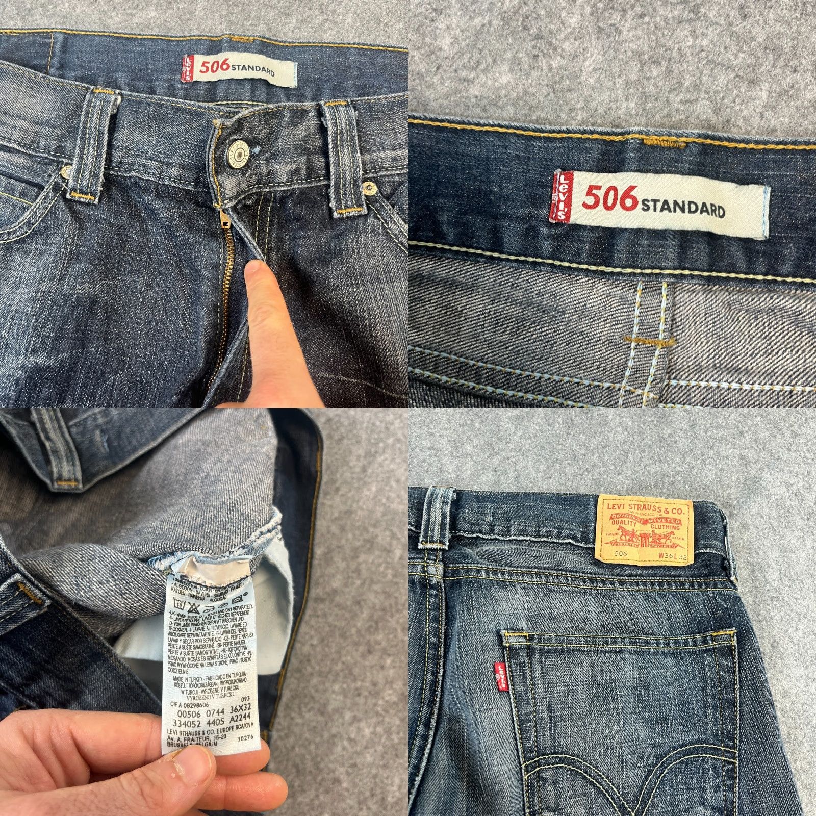 Levi's Levi's 506 Jeans Relaxed Mens 36 32 Dark Wash Blue Whiskers Fade Distressed Denim 5-Pocket Straight Vintage Mens Regular Warm Tags? Size US 36 / EU 52 - 8 Thumbnail