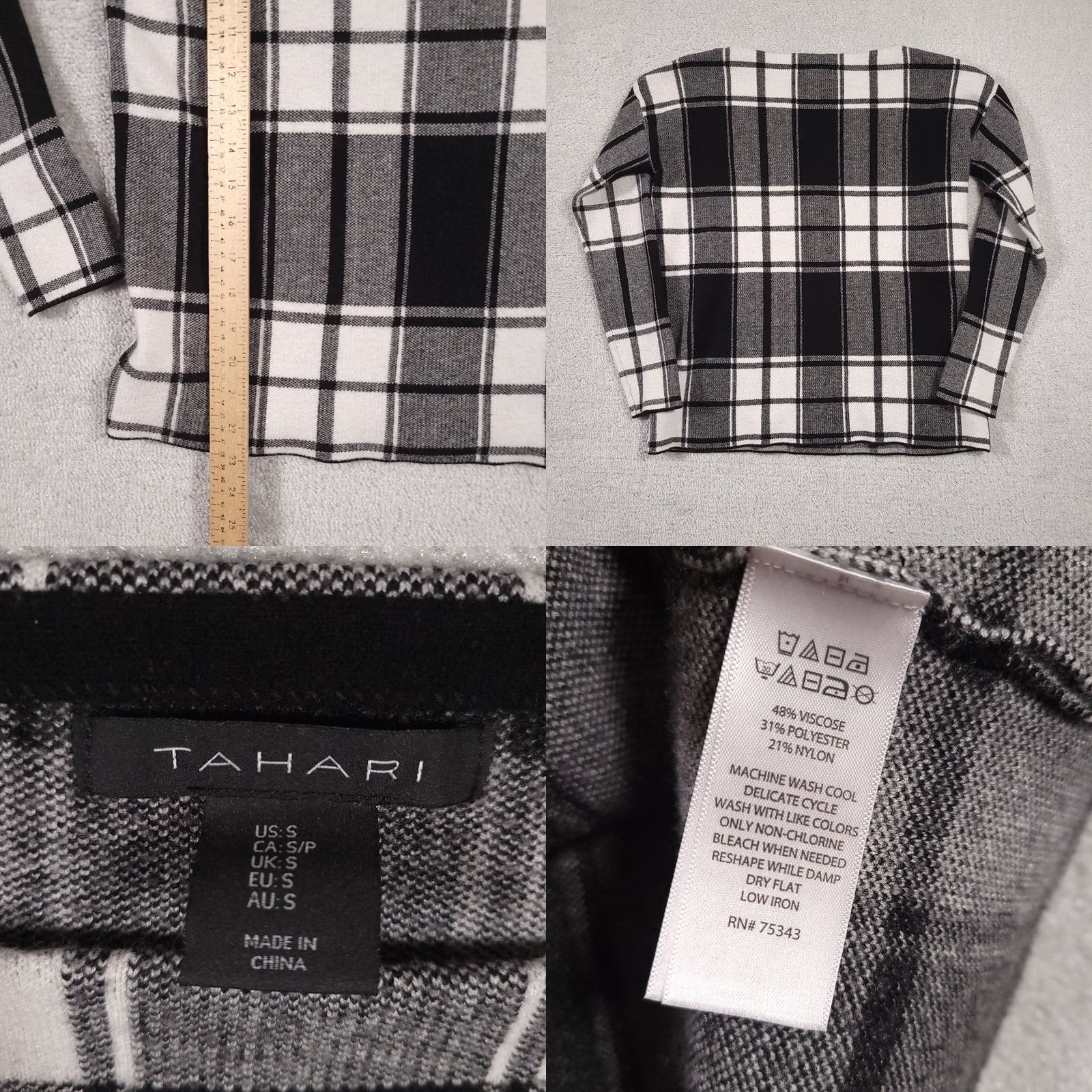 Vintage Tahari Sweater Women's Small Black White Buffalo Plaid Round Neck Boxy Knit Size S / US 4 / IT 40 - 8 Thumbnail