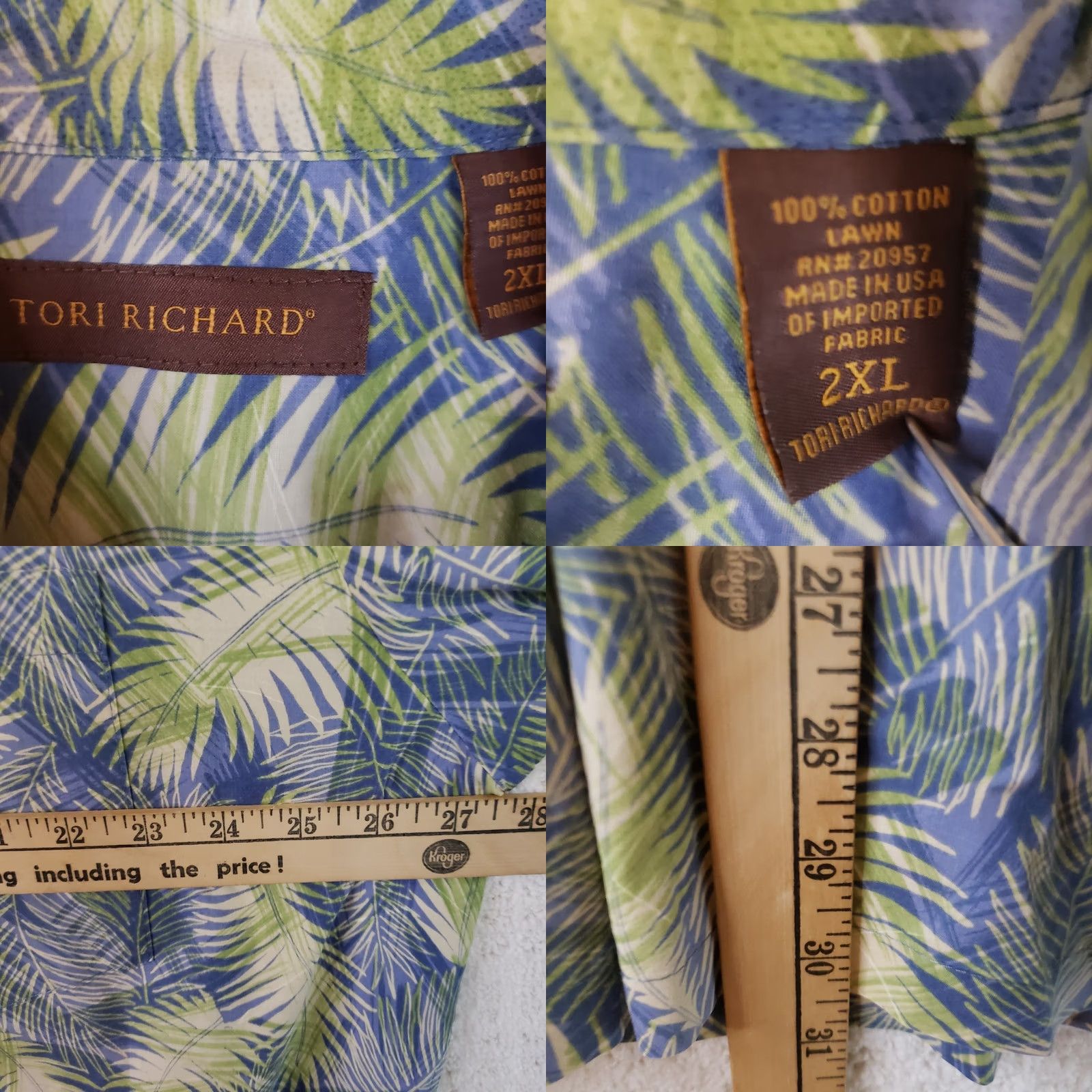 Tori Richard Tori Richard Shirt Mens 2XL Blue Aloha Tropical Cotton Lawn Floral Button Size US XXL / EU 58 / 5 - 9 Thumbnail