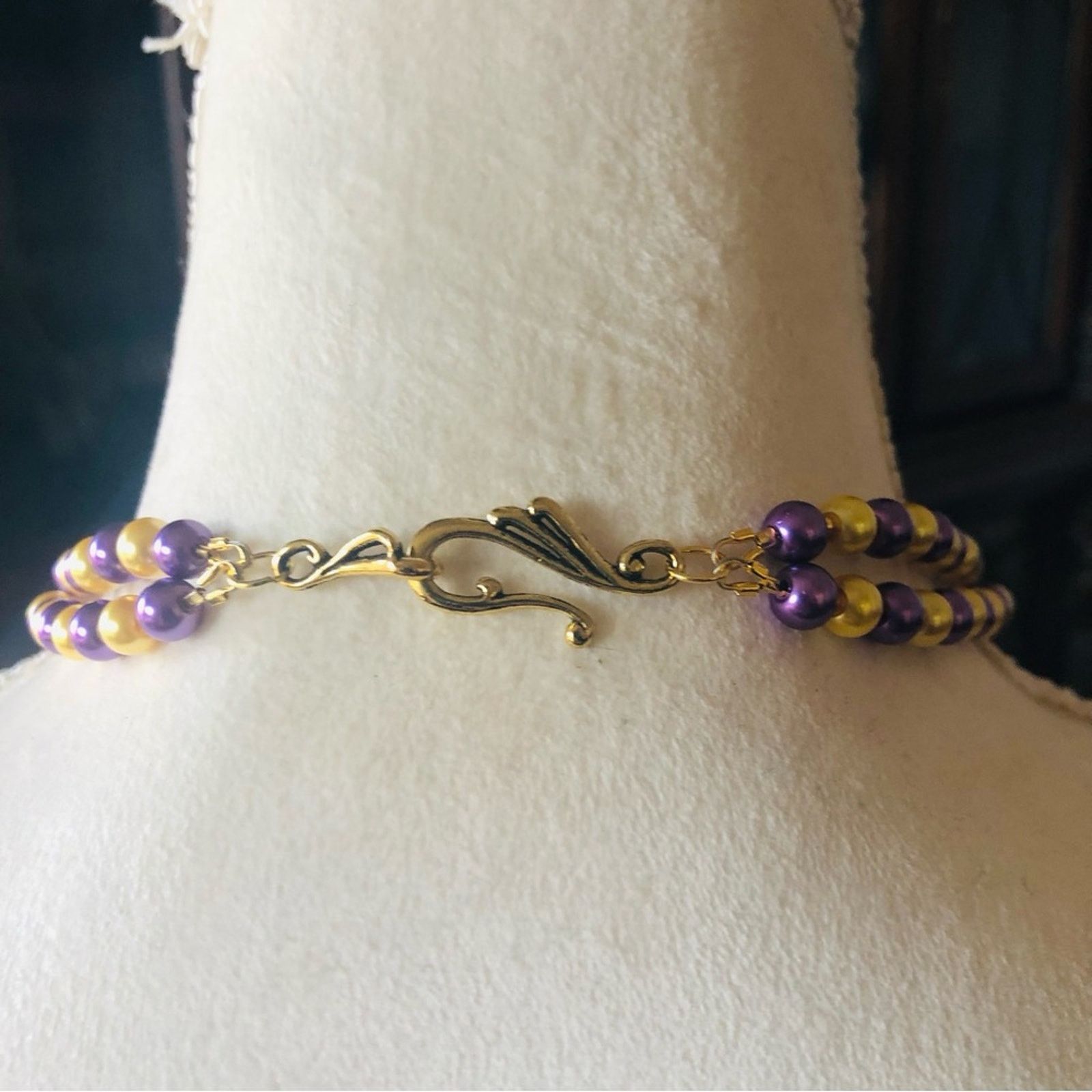Handmade Handcrafted repurpose purple and gold glass Pearl necklace Size ONE SIZE - 7 Thumbnail