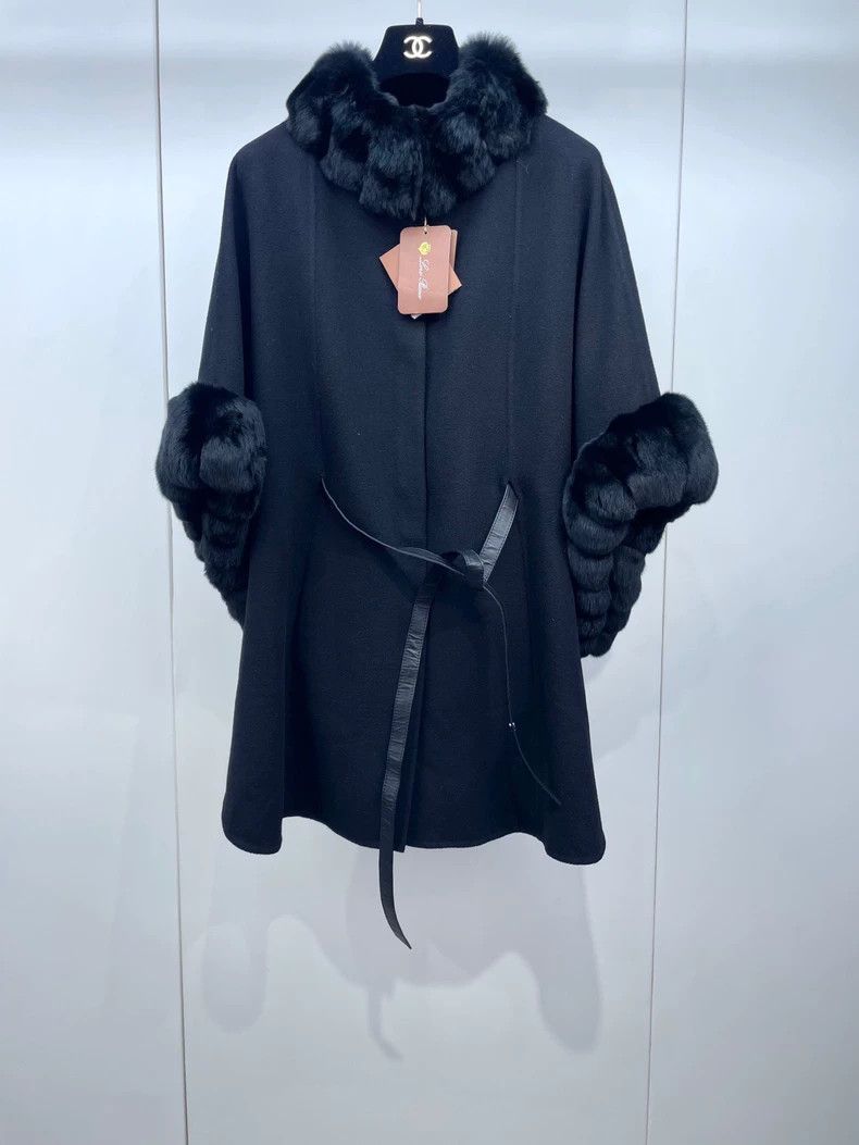 Loro Piana LORO PIANA Black cheetah cat + cashmere cloak coat Size M / US 6-8 / IT 42-44 - 1 Thumbnail