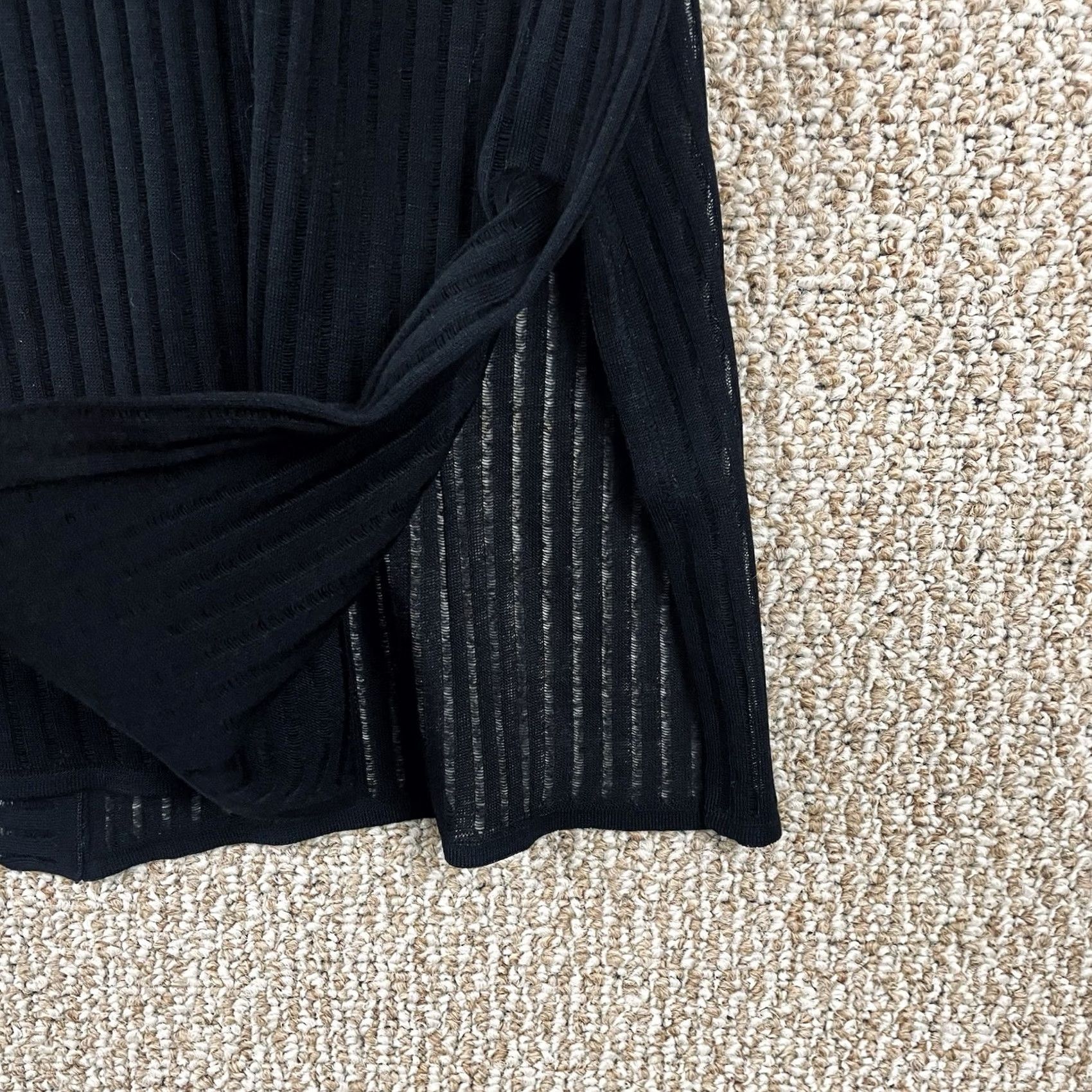 Vintage Ming Wang Cardigan Jacket Women L Ribbed Sheer Black Knit Longline T374 Knit Cardigan Ribbed Open Collarless Long Sleeve Round Neck Black Woman Large Size L / US 10 / IT 46 - 4 Thumbnail