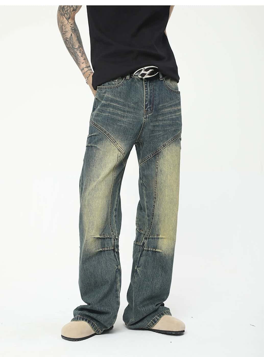 washed faded yuppie patchwork flared jeans