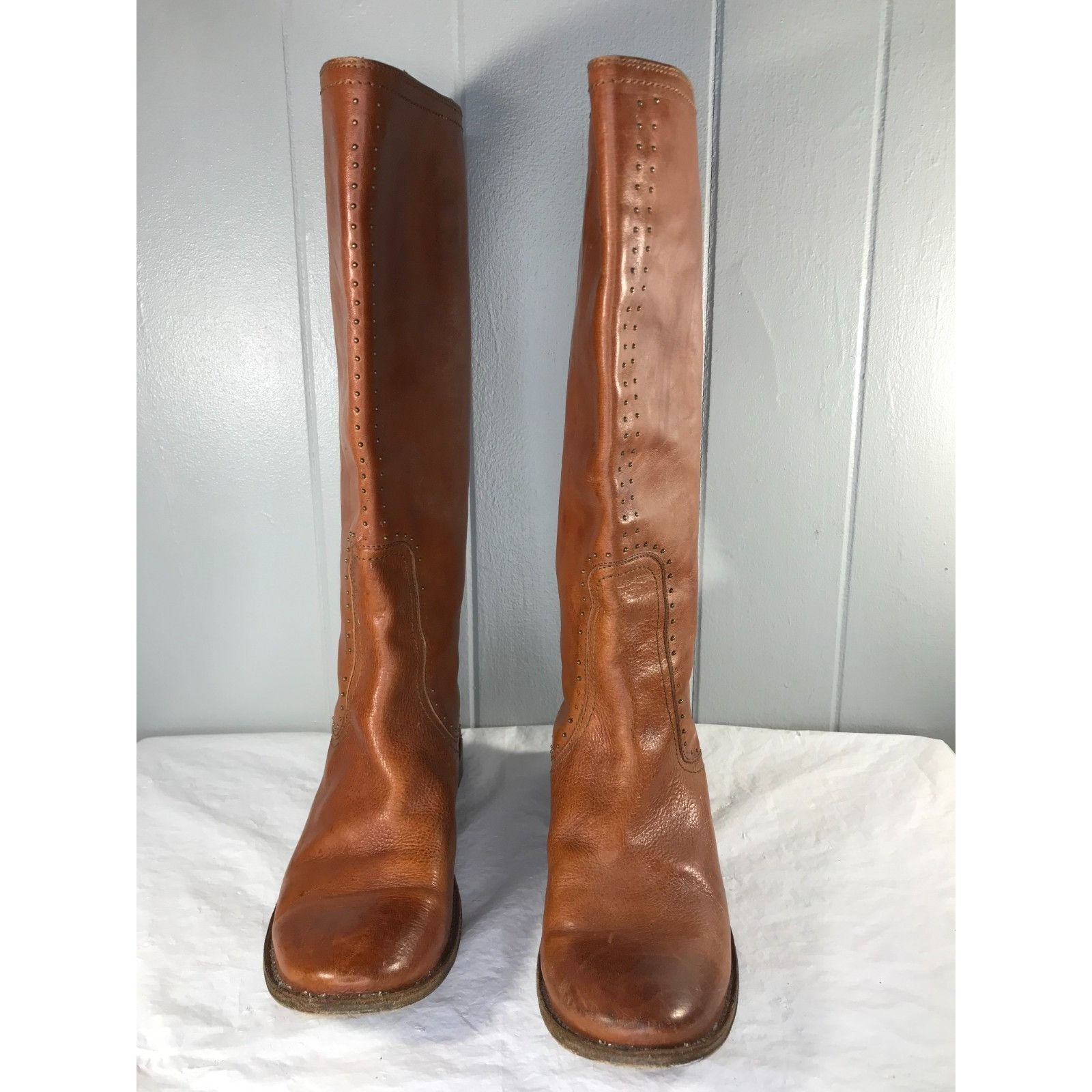 Frye VTG Frye Leather Paige Dk Brown Studded Riding Boots Tall Wo Size US 7.5 / IT 37.5 - 4 Thumbnail