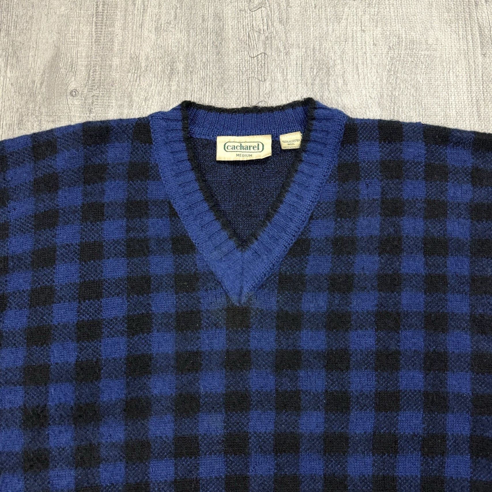 Cacharel VINTAGE CACHAREL MEN'S WORSTED WOOL CHECKERED V-NECK PULLOVER SWEATER GREEN M 90s CLASSIC Size US M / EU 48-50 / 2 - 2 Thumbnail