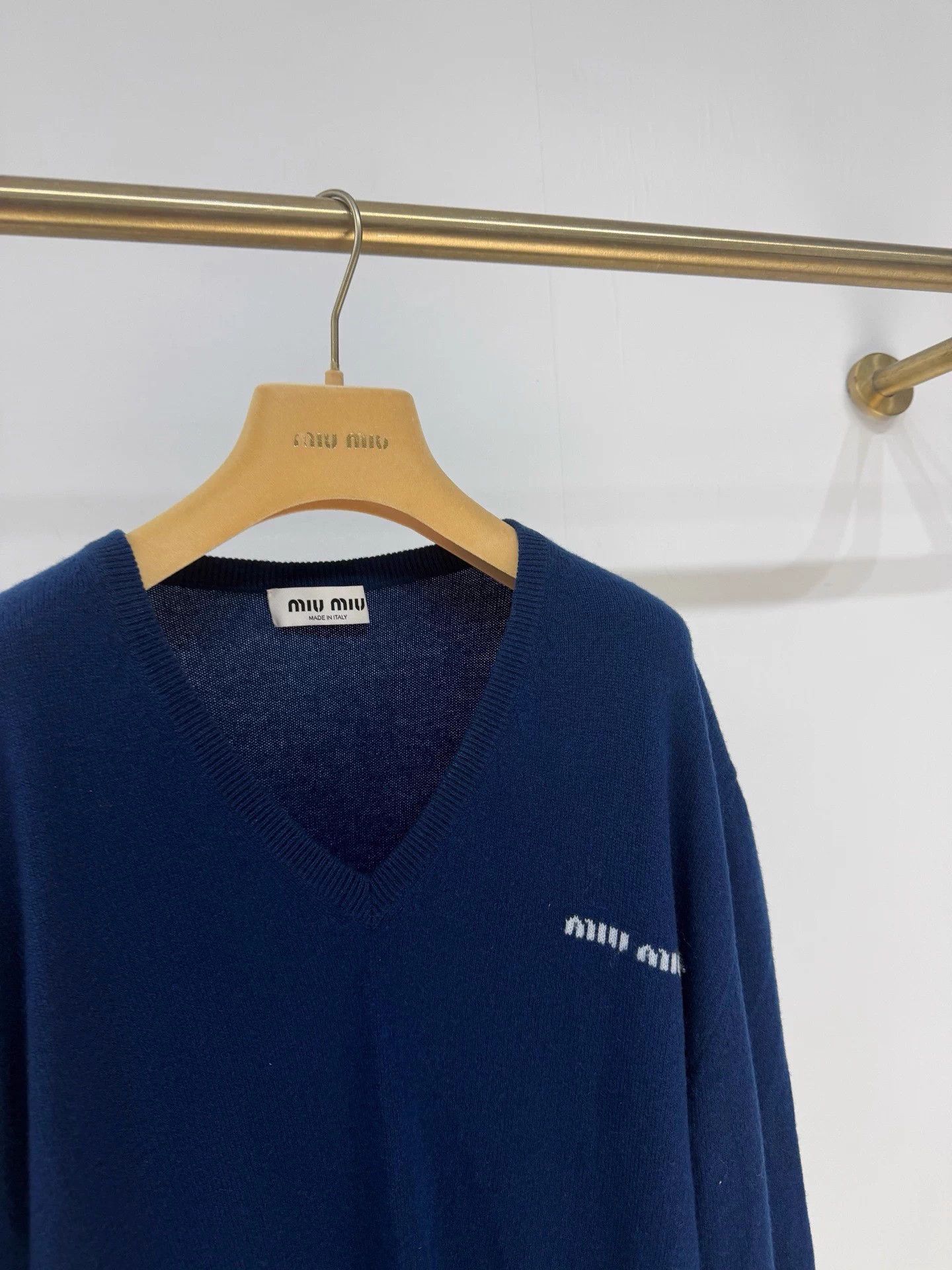 Miu Miu MIUMIU V-neck blue cashmere knit top 99 New 38 Size S / US 4 / IT 40 - 2 Thumbnail