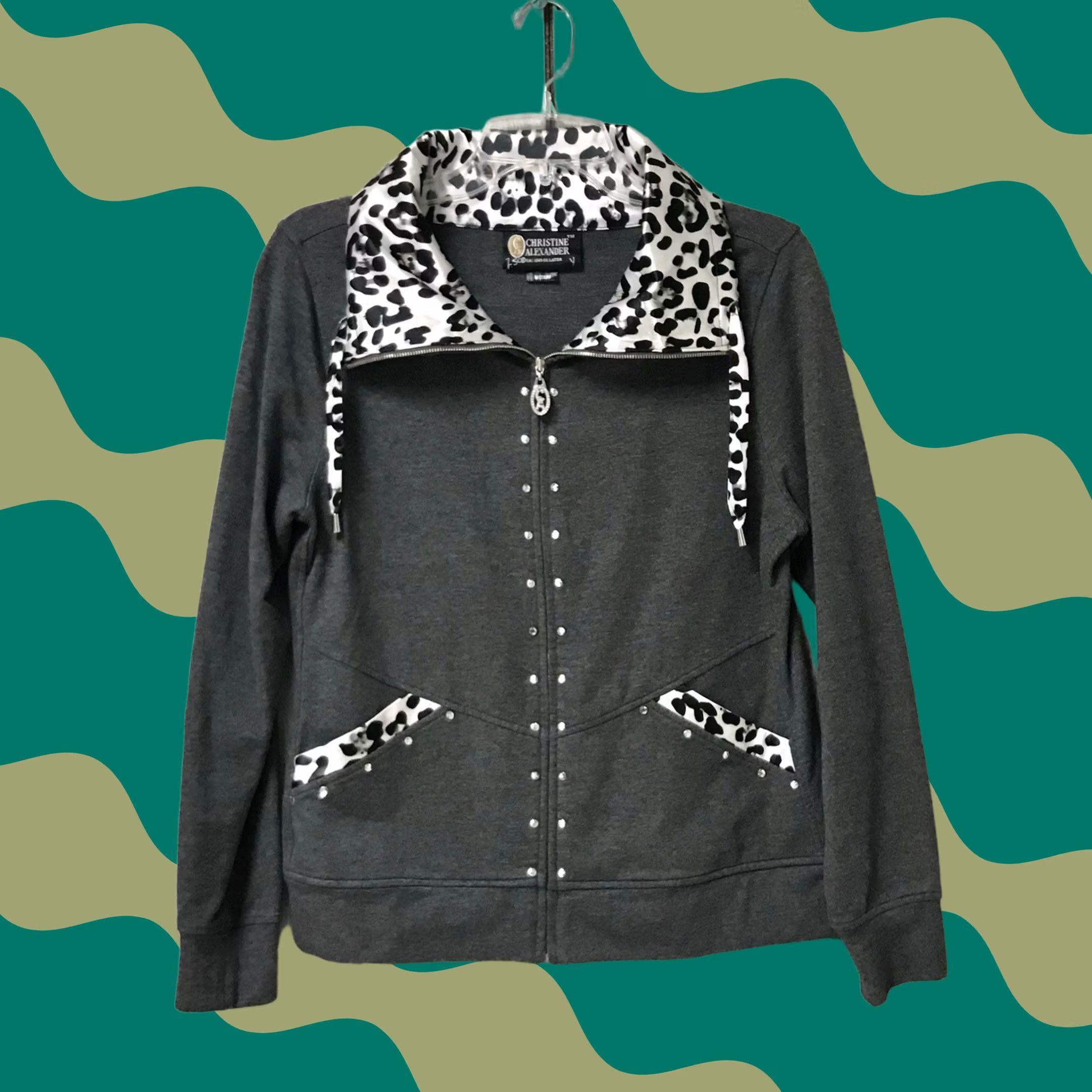 Swarovski Christine Alexander Women Gray Swarovski Embellished Leopard Zip Petite Jacket M Size M / US 6-8 / IT 42-44 - 1 Thumbnail