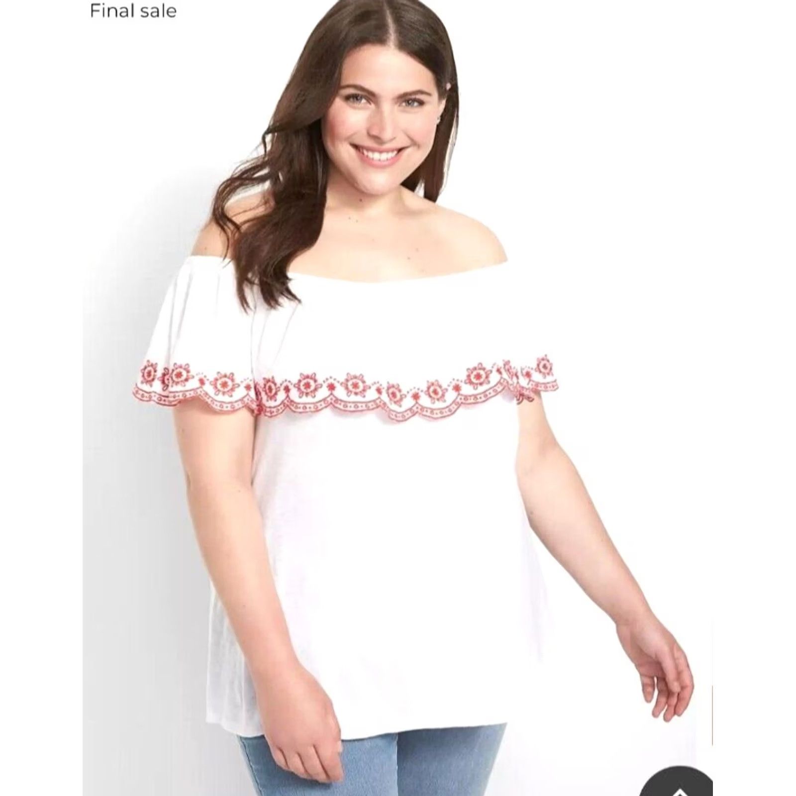 Vintage Lane Bryant Women’s white Ruffle off the shoulder knit top Size 22/24 NEW Size 3XL / US 20-22 - 2 Thumbnail