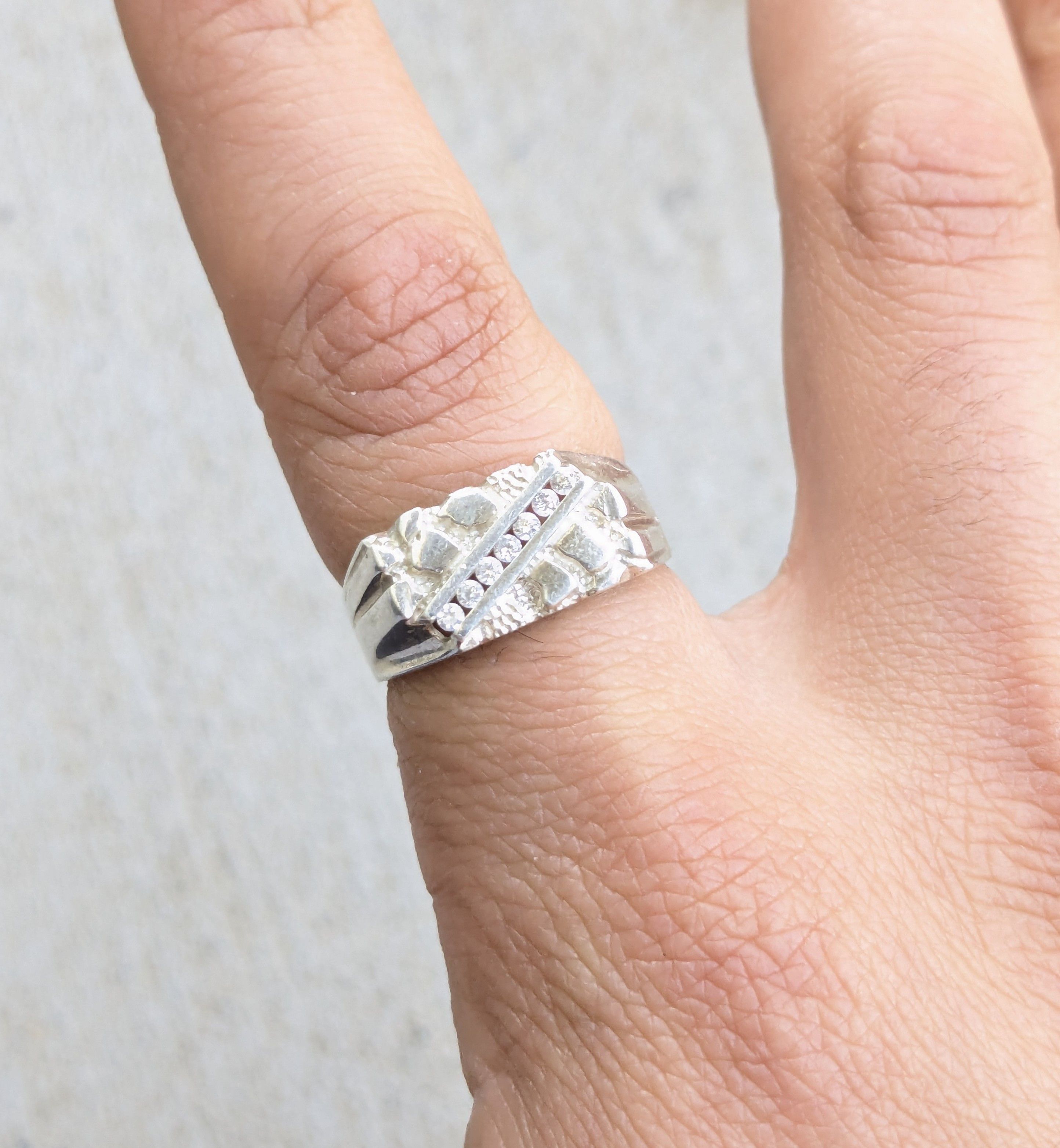 Jewelry × Vintage Sterling Silver Ring Nugget CZ Clear 9.75 Band Size ONE SIZE - 8 Thumbnail