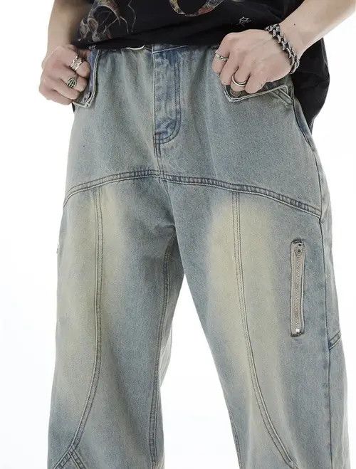 Jean Topstitched Seam Baggy Jeans Men Size US 32 / EU 48 - 4 Thumbnail
