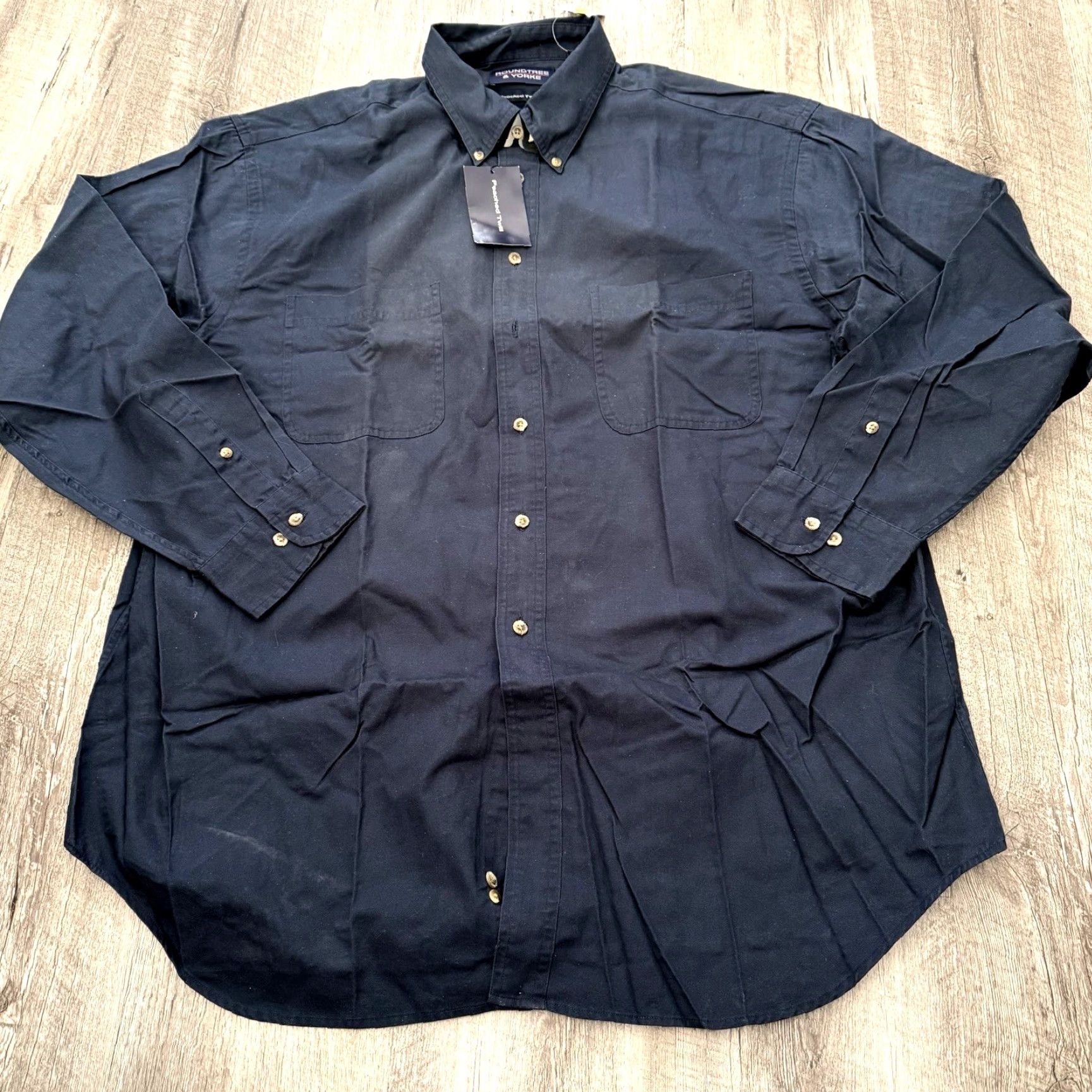 Roundtree & Yorke Roundtree & Yorke Shirt Mens XL Navy Blue Peached Twill Long Sleeve Button-Up NEW Size US XL / EU 56 / 4 - 3 Thumbnail