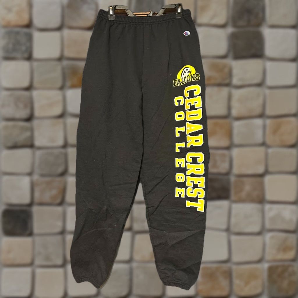 Champion VINTAGE Champion Cedar Crest College Falcons Sweatpants Adult Large Black Elastic Waist Drawstrings Athletic Tapered Leg Size US 33 - 1 Thumbnail