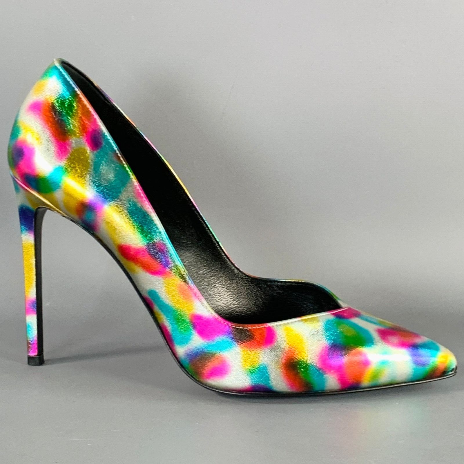 Saint Laurent Paris SAINT LAURENT Silver Multi Color Leather Stiletto Pumps Size US 7.5 / IT 37.5 - 2 Thumbnail