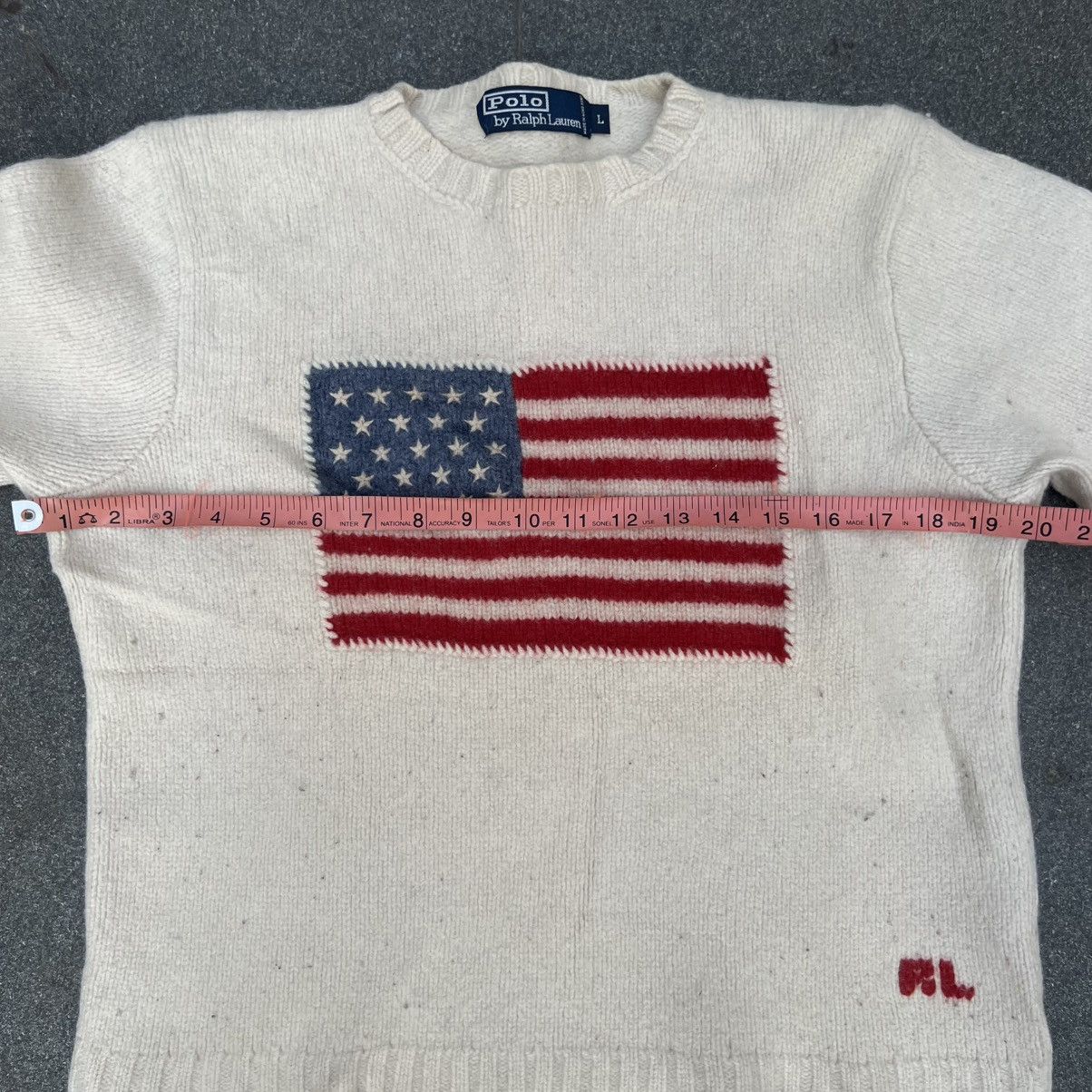 Designer × Polo Ralph Lauren × Vintage Vintage Polo Ralph Lauren American Flag Knit Sweater Size US L / EU 52-54 / 3 - 6 Thumbnail