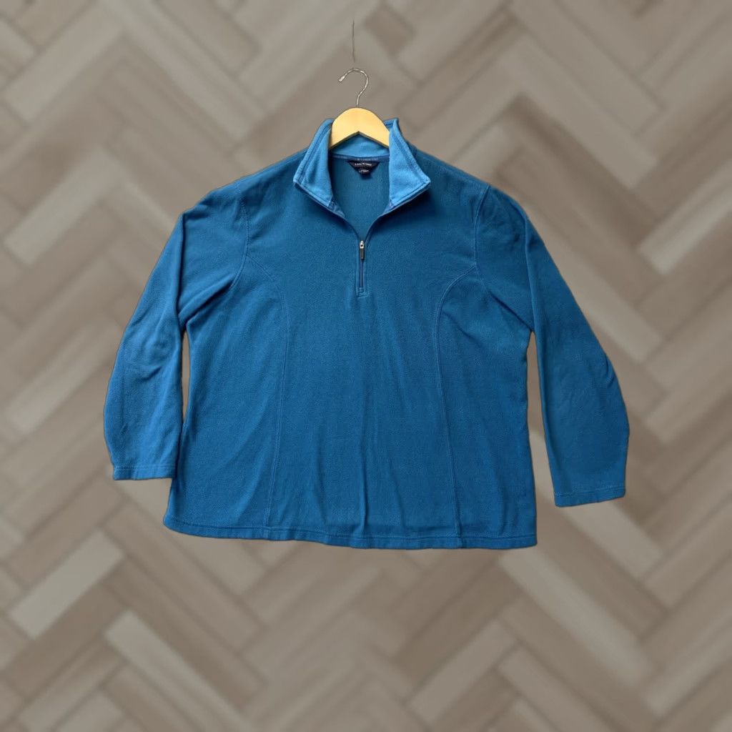 Lands' End Lands' End Lands End 1X Dark Aqua Fleece Jacket Zip Pockets Lightweight /153-24 Polyester Solid 1/4 Zip Slim Fleece Jacket Women Plus Size Size XL / US 12-14 / IT 48-50 - 1 Thumbnail