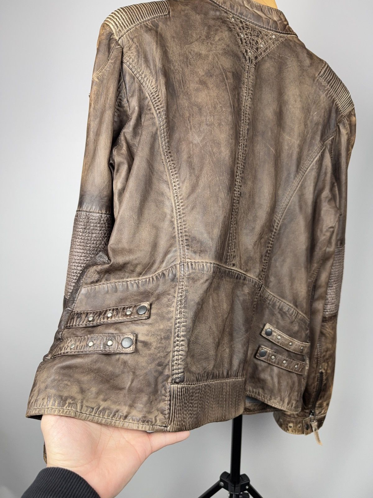Genuine Leather Vintage 00s Brown Leather Moto Biker Jacket Distressed Style Size US S / EU 44-46 / 1 - 12 Thumbnail