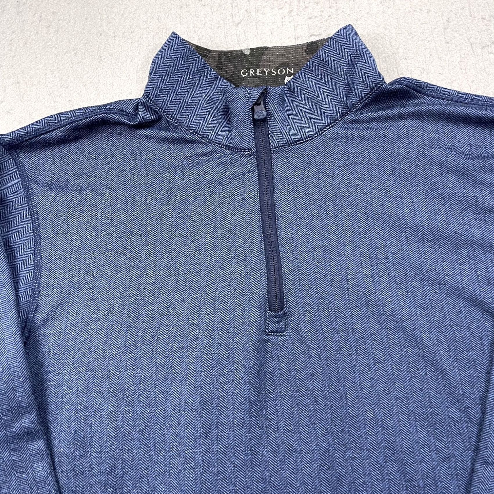 Vintage Greyson XL Blue Herringbone Golf Jacket Mens 1/4 Zip Pullover Jacket Pullover VINTAGE Size US XL / EU 56 / 4 - 2 Thumbnail