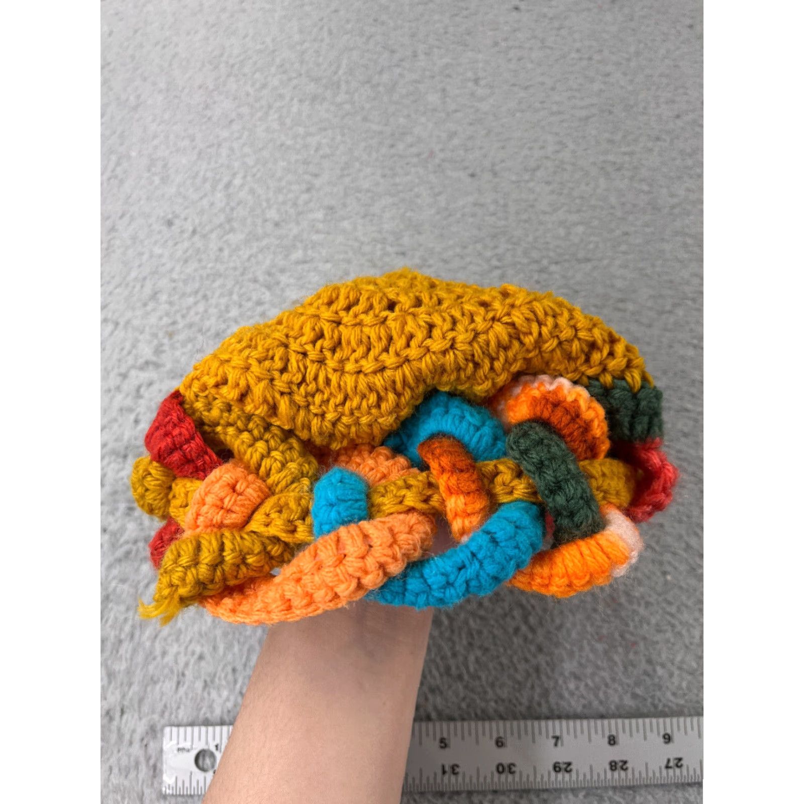 Vintage Handmade Beanie Toque Orange Adult One Size Knit Crochet Acrylic Ski Hat/Cap Unisex Beanie ; Size ONE SIZE - 4 Thumbnail