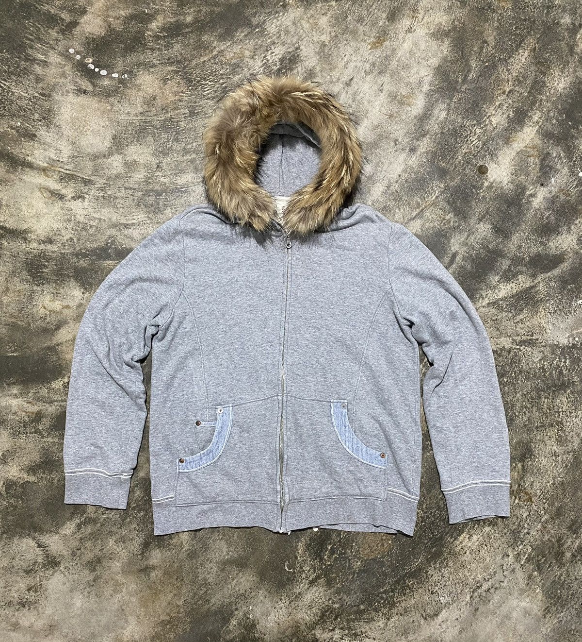 image of Avant Garde Red Button - Fur Hoodie Ifsixwasnine Lgb Sytle in Grey, Men's (Size Large)
