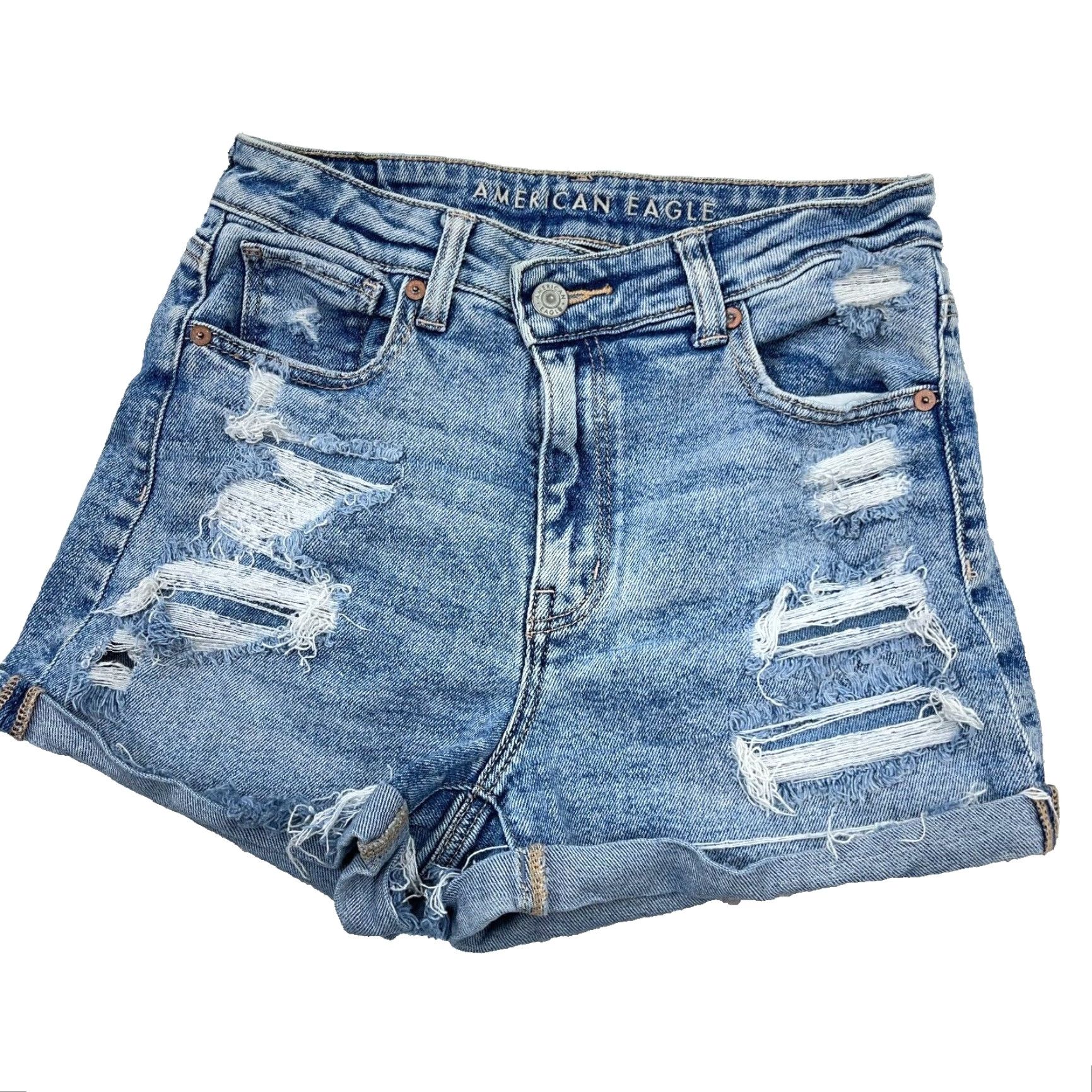 American Eagle Outfitters VINTAGE American Eagle Outfitters Shorts Women 2 Cut Off Baggy Mom Med Wash Faded Holes Jorts Size 26" / US 2 / IT 38 - 2 Thumbnail