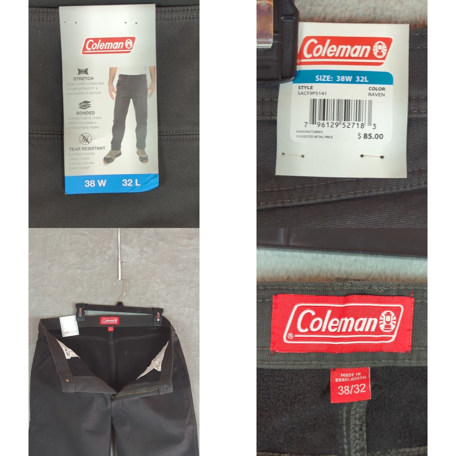 Vintage Coleman Pants Mens 38x32 Black Fleece Lined Tear Resistant Stretch Utility Work Pants Mens Regular 38 Black Winter Fall Spring Leather? Size US 38 / EU 54 - 9 Thumbnail