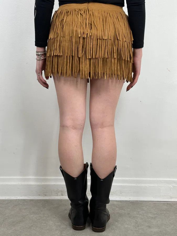 Vintage 2000s Plein Sud Camel Fringe Skirt Size 26" / US 2 / IT 38 - 2 Thumbnail