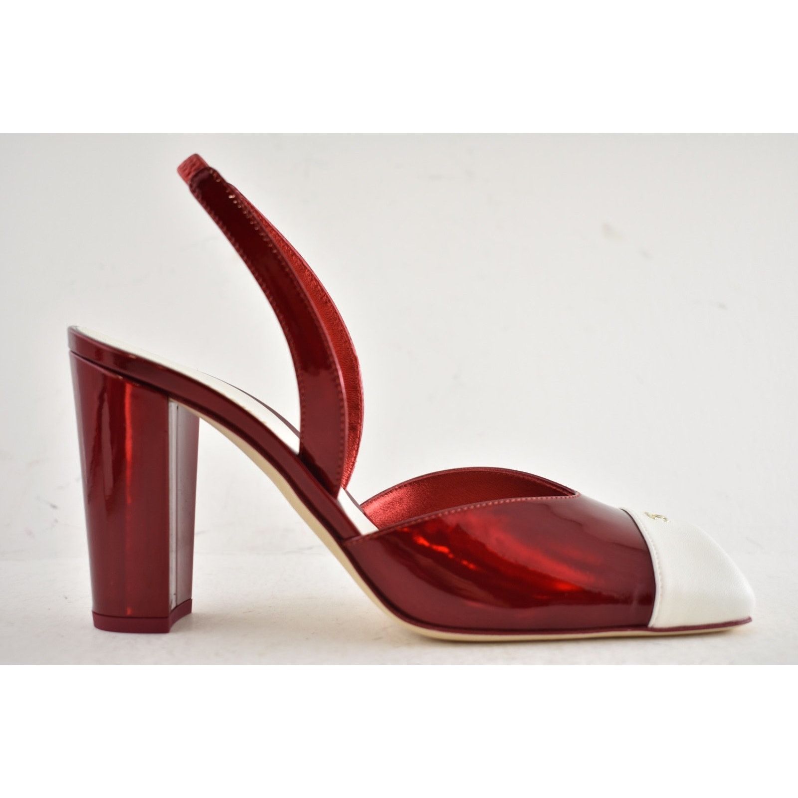 Chanel Chanel 26S Red White Square Toe CC Logo Slingback Pump 40 Size US 9 / IT 39 - 2 Thumbnail