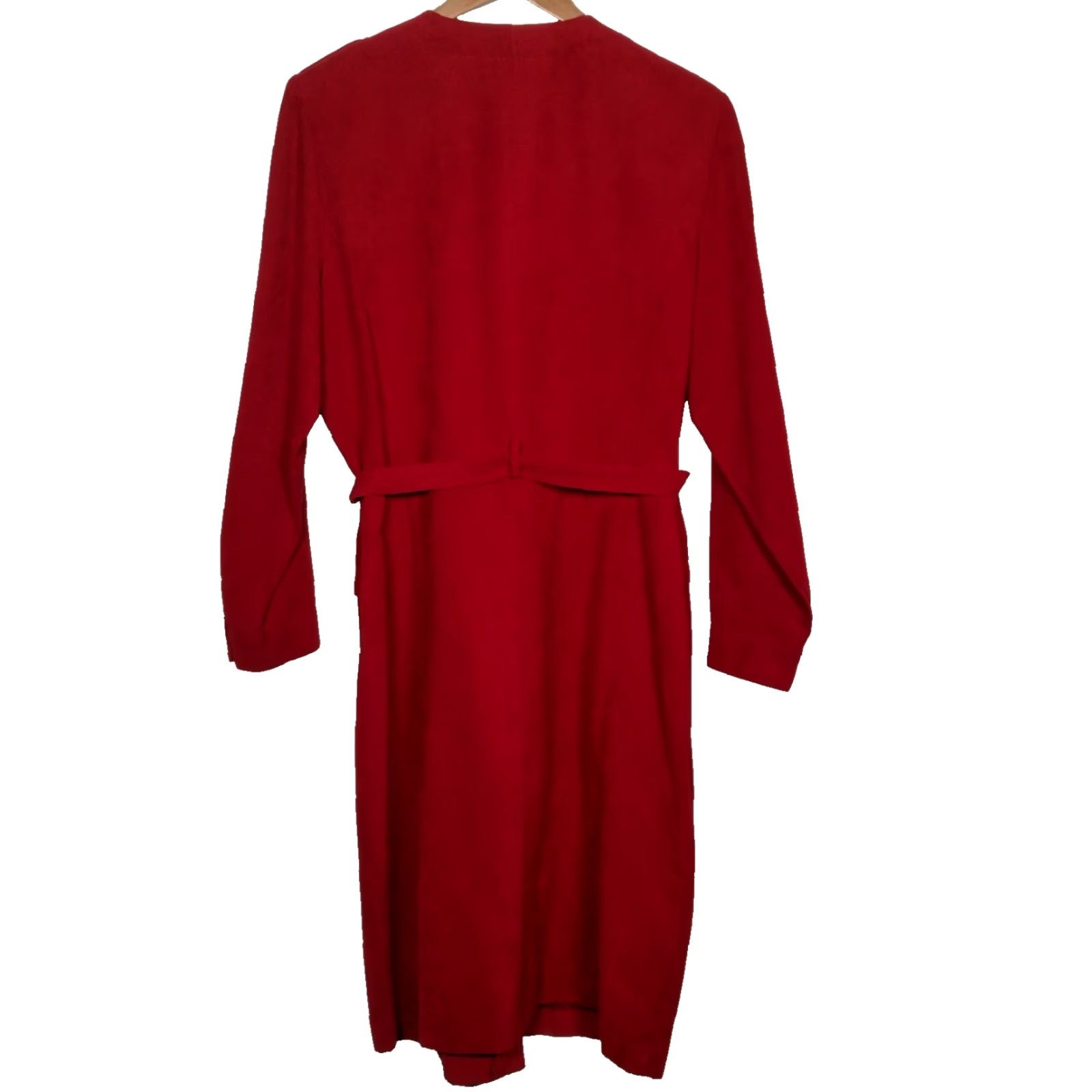 Vintage VINTAGE Dressbarn Dress 14 Red Microsuede Long Sleeve Button Up Belted Office Wear Dress Size XL / US 12-14 / IT 48-50 - 3 Thumbnail