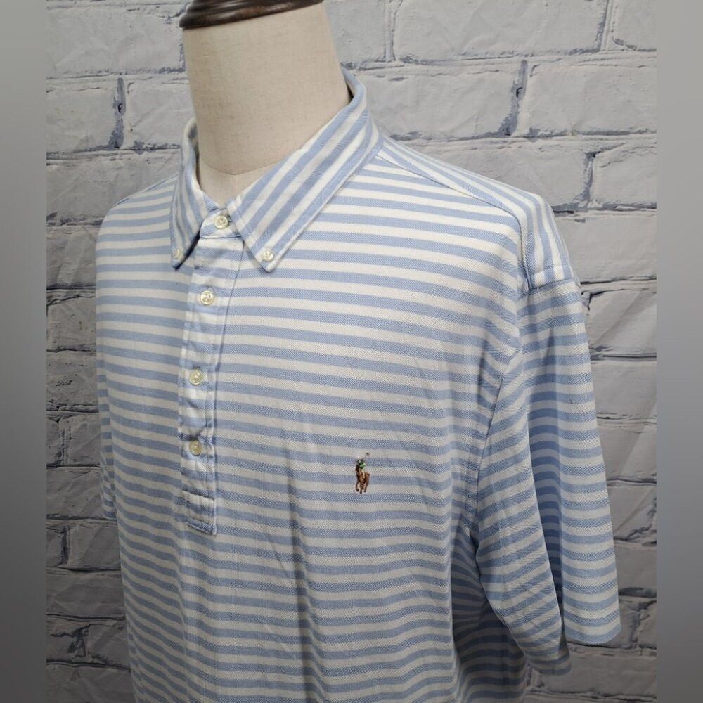 Ralph Lauren Ralph Lauren Knit Oxford Polo Shirt Blue White Striped 2XLT Size US XXL / EU 58 / 5 - 6 Thumbnail