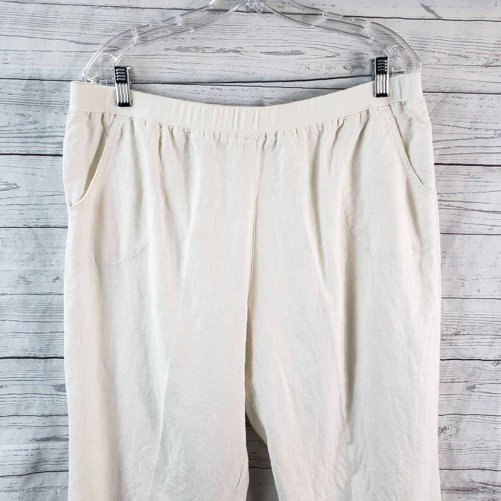 J. Jill J. Jill Womens Cropped Linen Pants Sz Large Petite Ivory Embroidered Hem Pants ShirtN/A Size 36" / US 14 / IT 50 - 2 Thumbnail