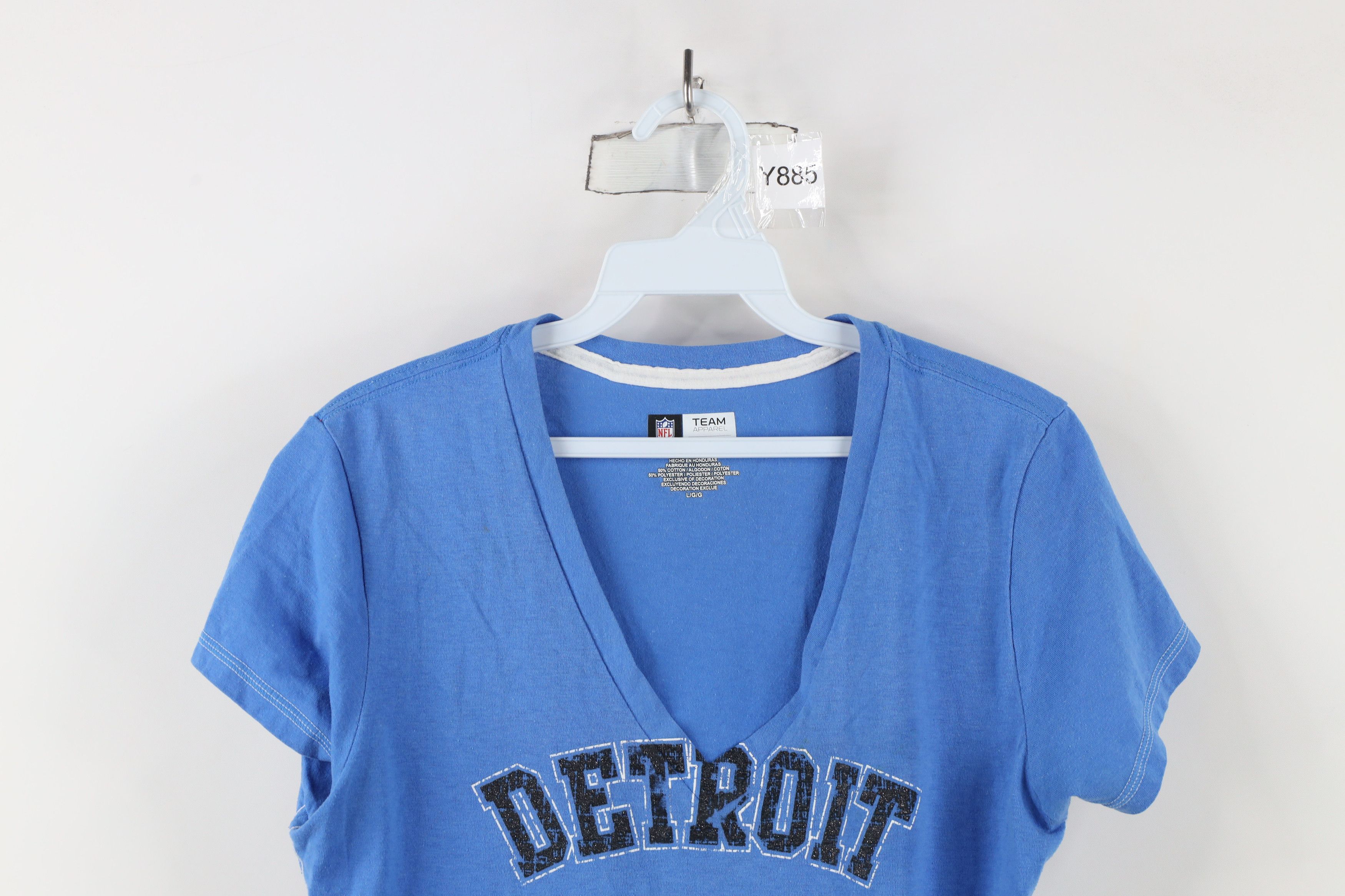 Vintage Vintage NFL Detroit Lions Football V-Neck T-Shirt Blue Size L / US 10 / IT 46 - 2 Thumbnail