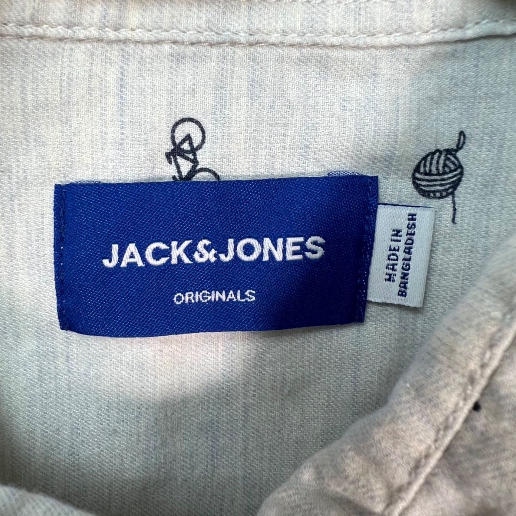 Jack & Jones JACK & JONES Mens Medium White Long Sleeve Button-Up Shirt w/ Blue Graphic Print Shirt Size US M / EU 48-50 / 2 - 3 Thumbnail