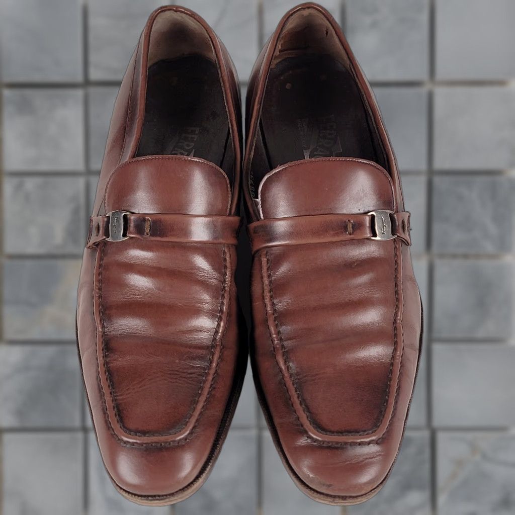 Salvatore Ferragamo Salvatore Ferragamo Dress Loafer Shoes Brown 9.5 D Men Split Square Toe Leather Slip On Made in Italy Mens Size US 10 / EU 43 - 1 Thumbnail