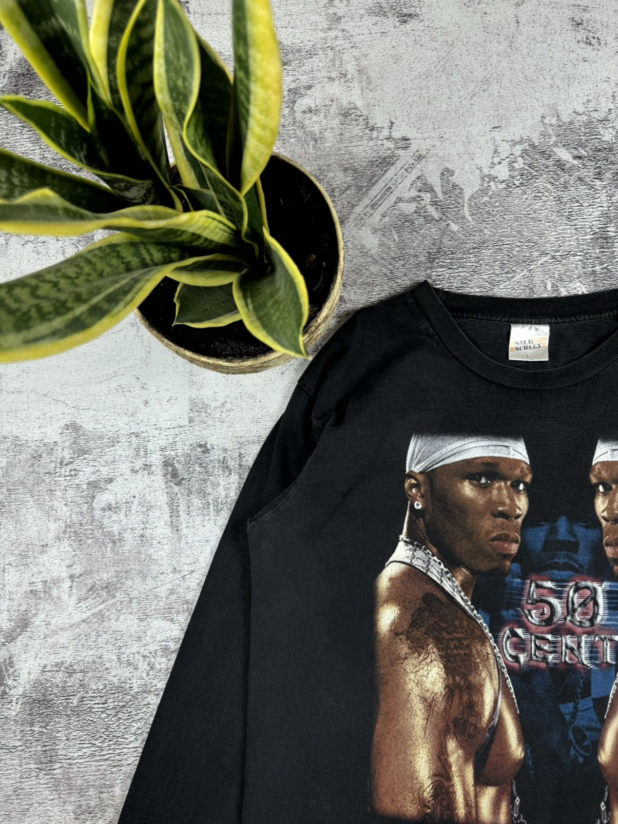50 Cent Vintage 50 Cent Rap 90S Faded Silk Stars Longsleeve T Shirt Size US L / EU 52-54 / 3 - 5 Thumbnail